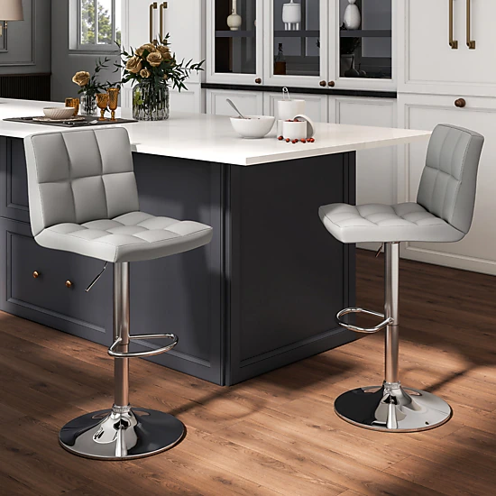 SUGIFT Square Swivel Adjustable Bar Stools with Back and Footrest 250-Lb Capacity 25.5-33.5 in Seat Height Gray