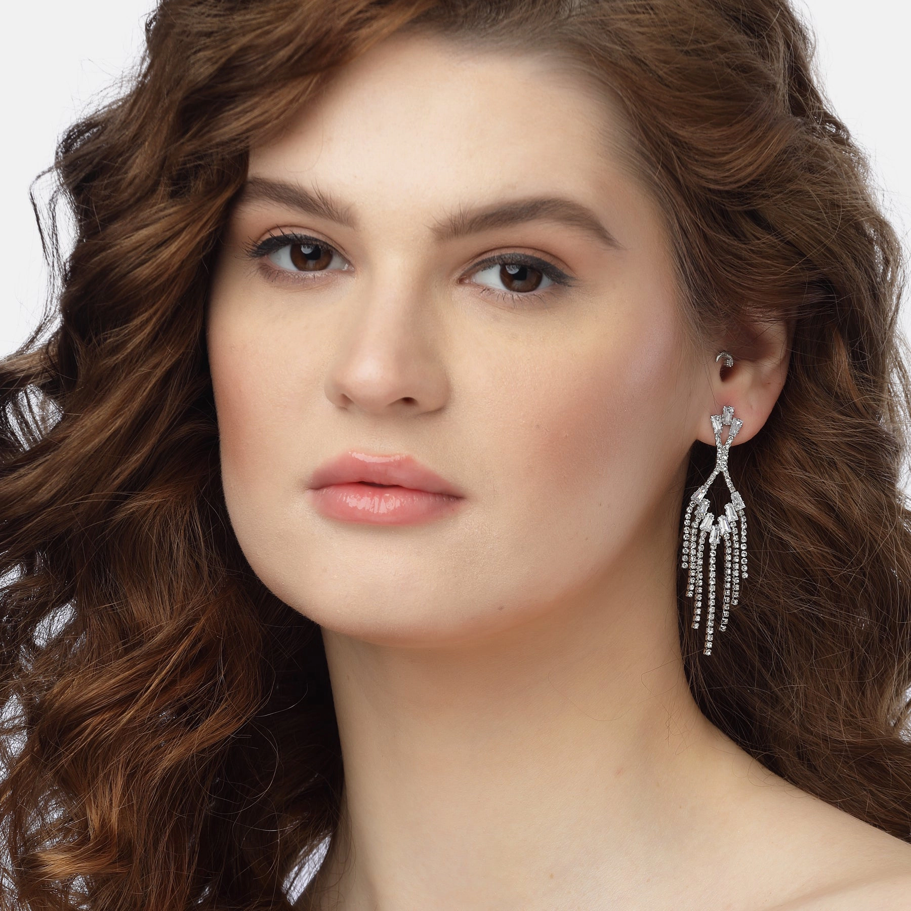 AGP PARIS Womens Elegant Sparkling Chain Drop Earrings