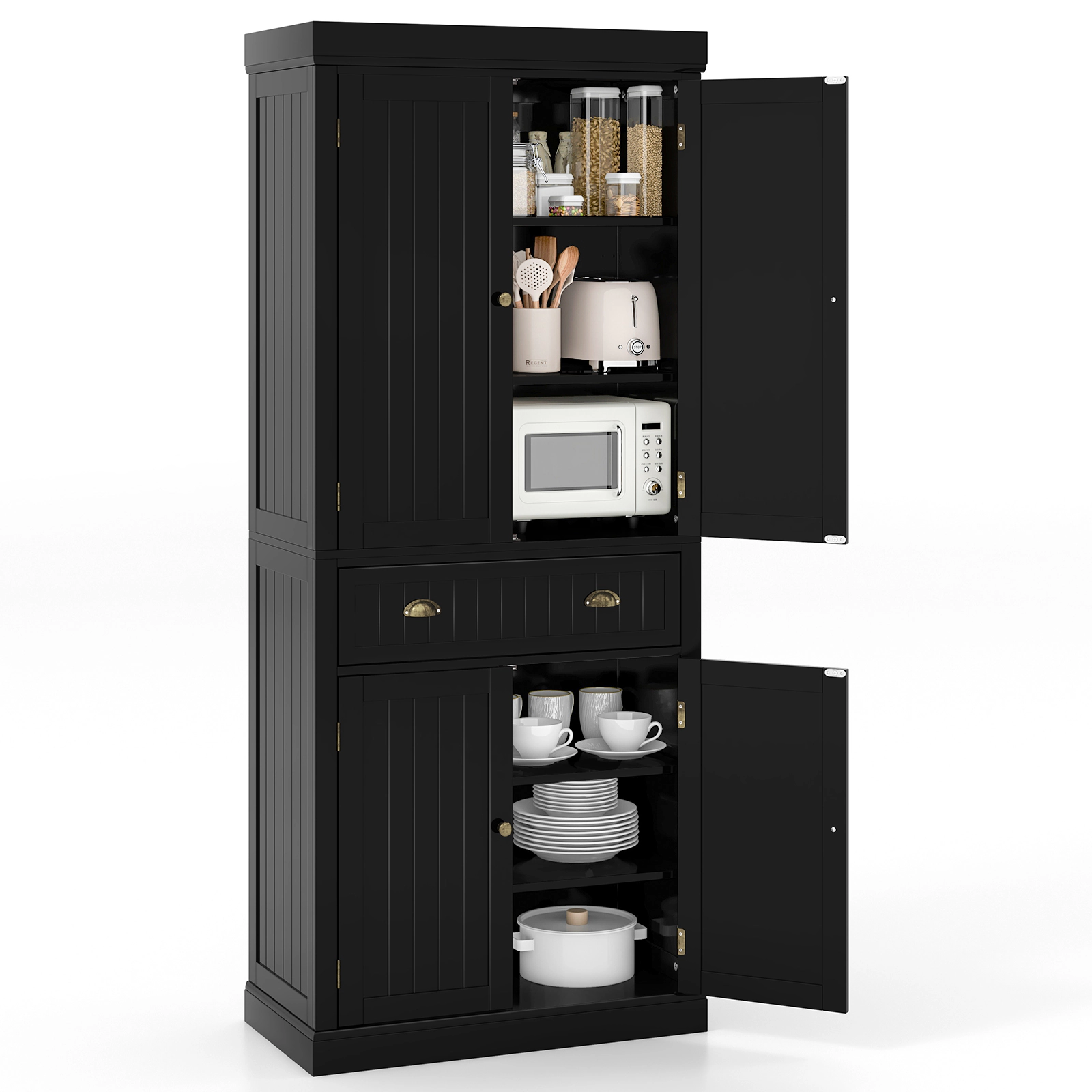 SUGIFT 72-in Tall Black Narrow Storage Cabinet with Doors Drawer and Adjustable Shelves for Laundry