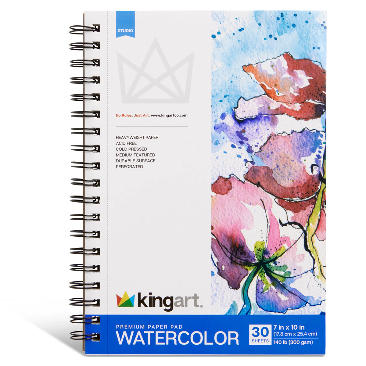 KINGART Watercolor Paper Pad Bundle 3-Pack - Cold Press 140lb (300gsm) - 5.5x8.5, 7x10, 9x12