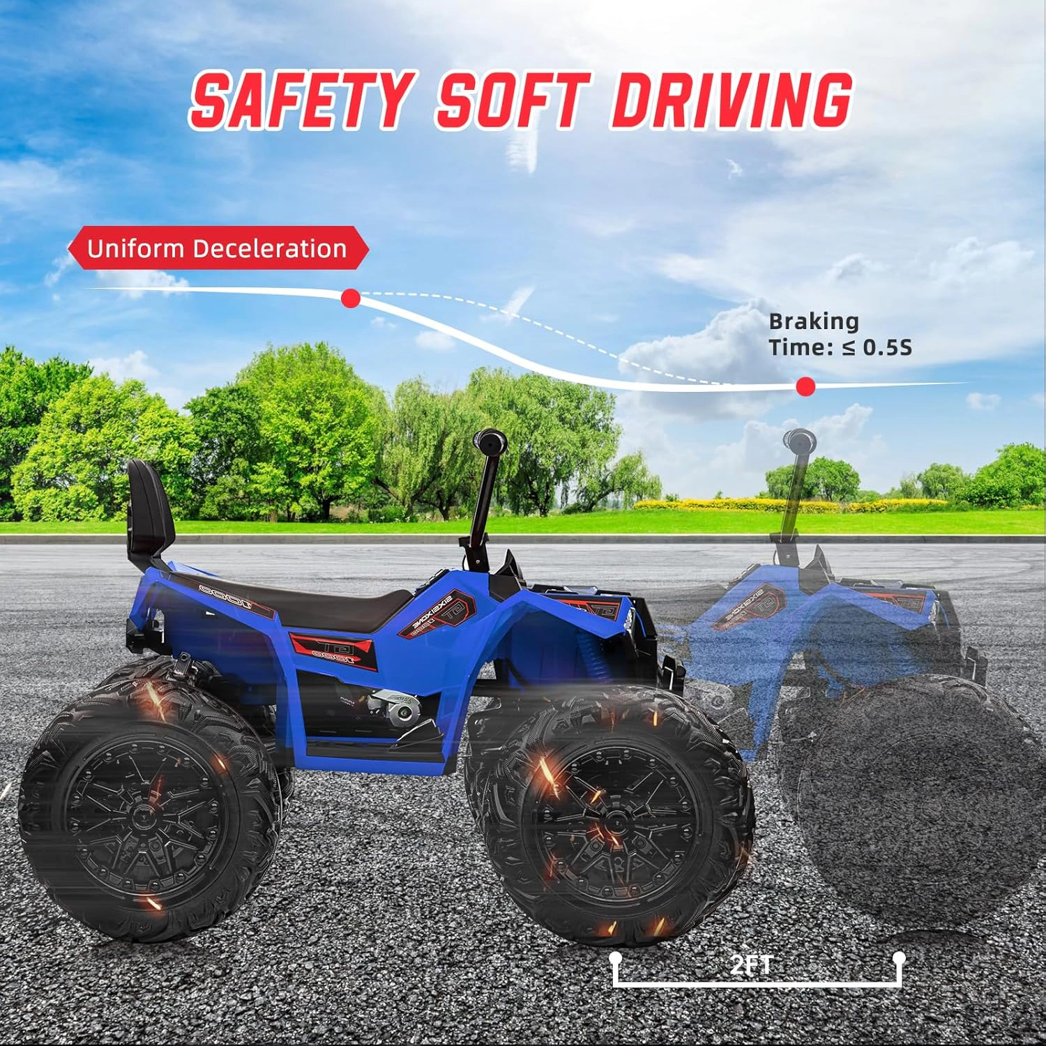 24V 2-Seater Kids ATV Quad, 4WD Ride On Car w/4×100W Motors, Dual 7Ah Batteries, Accelerator Handle, Lights & Music