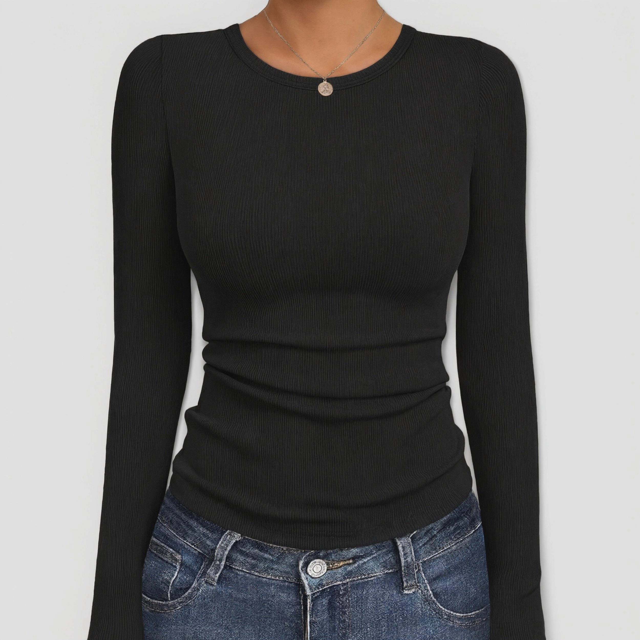 Ekouaer Womens Long Sleeve Shirts Crew Neck Fitted Ribbed Tops Base Layer Thermal Undershirts Tee