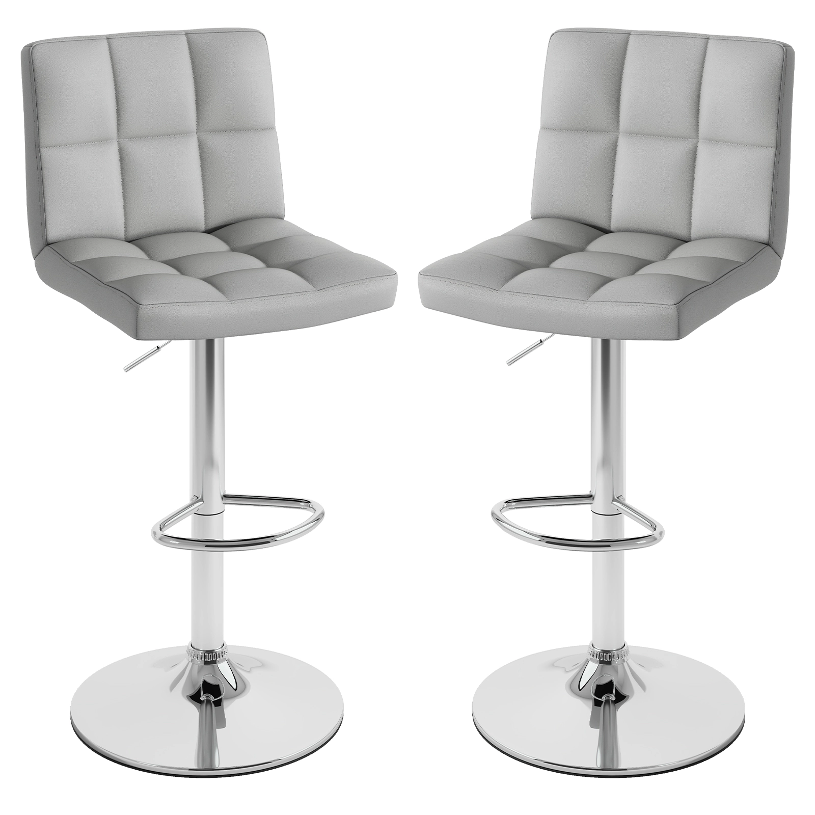 SUGIFT Square Swivel Adjustable Bar Stools with Back and Footrest 250-Lb Capacity 25.5-33.5 in Seat Height Gray
