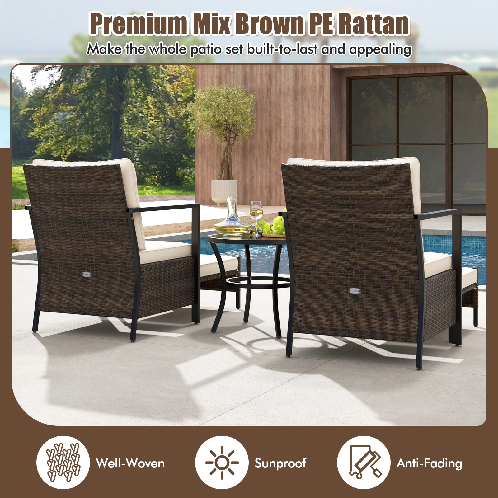 LJG 4 Piece Outdoor Furniture Set with Glass Topped Coffee Table