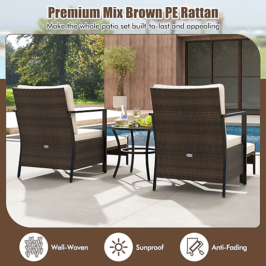 LJG 4 Piece Outdoor Furniture Set with Glass Topped Coffee Table