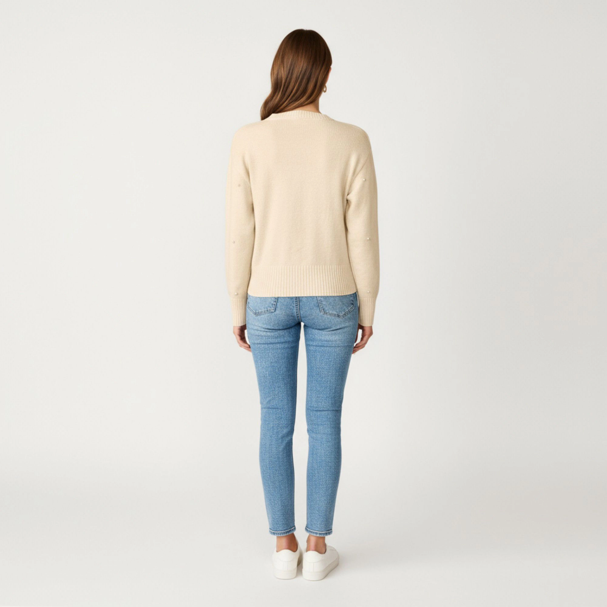 Anna-Kaci Women's Long Sleeve Faux Pearl Embellished Knit Cardigan with Button Front Closure