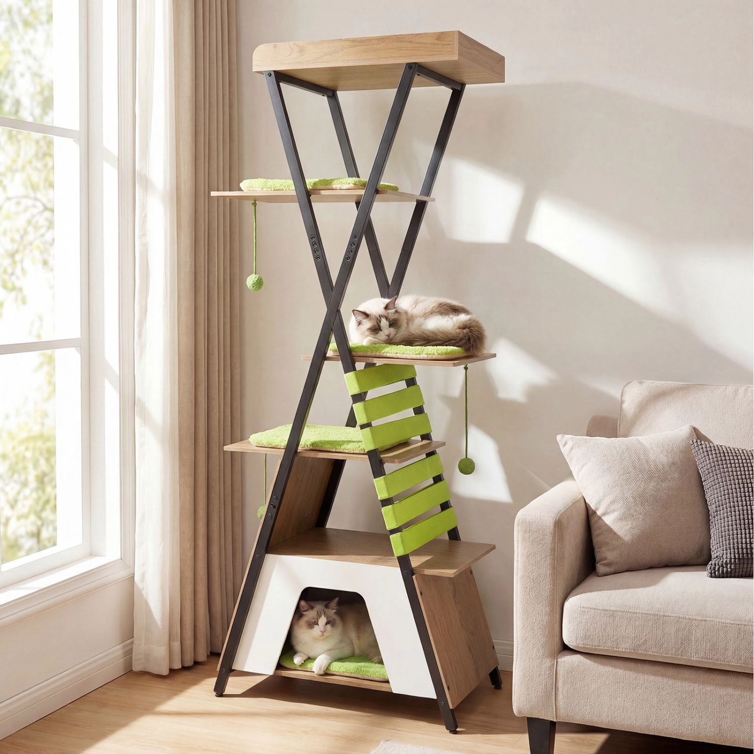 SlickBlue 73-Inch Multi-Level Cat Tree with Condo and Perches