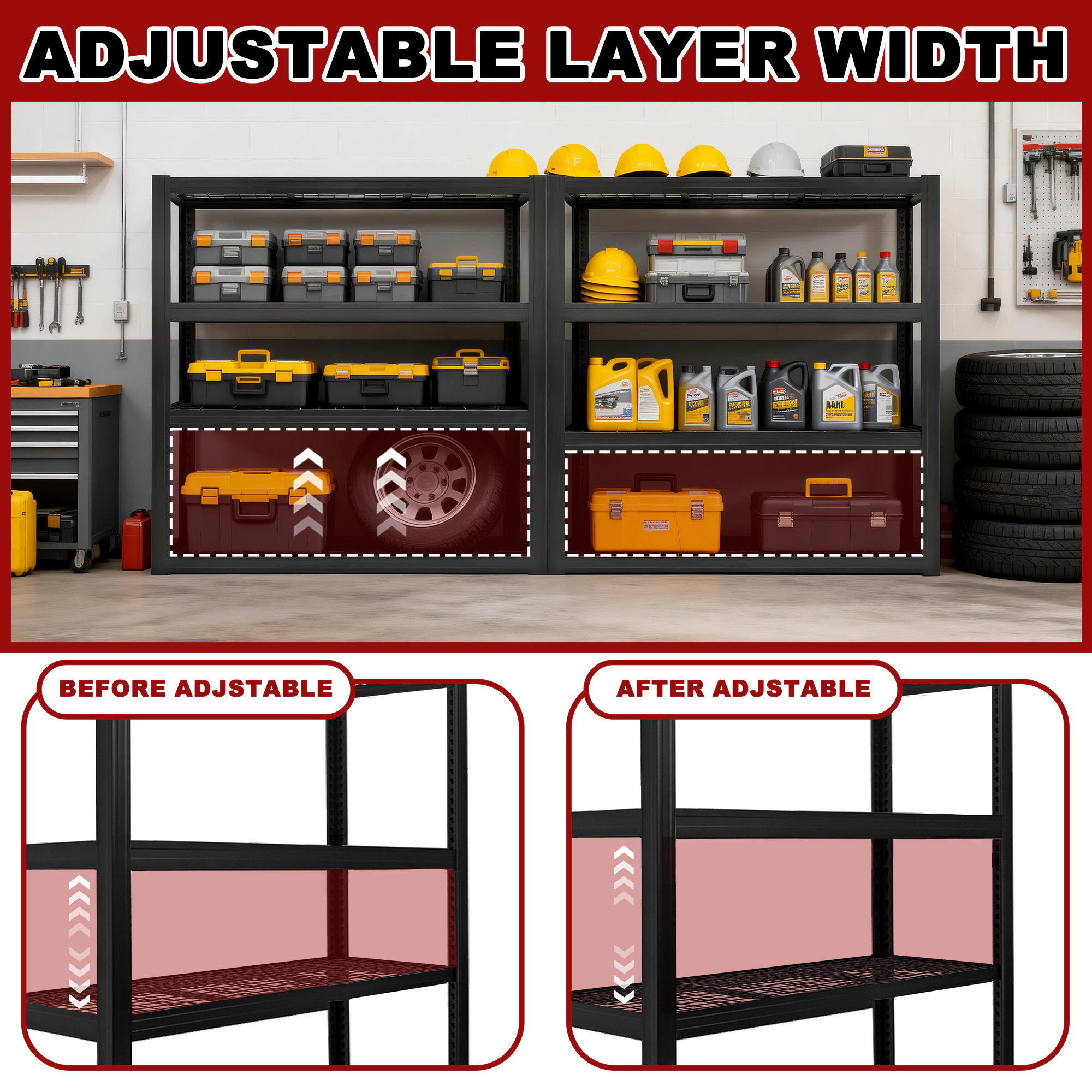 Flynama 4 Tiers Heavy Duty Metal Adjustable Garage Storage Shelving Unit in Black (70.8 in. W x 70.8 in. H x 23.6 in. D)
