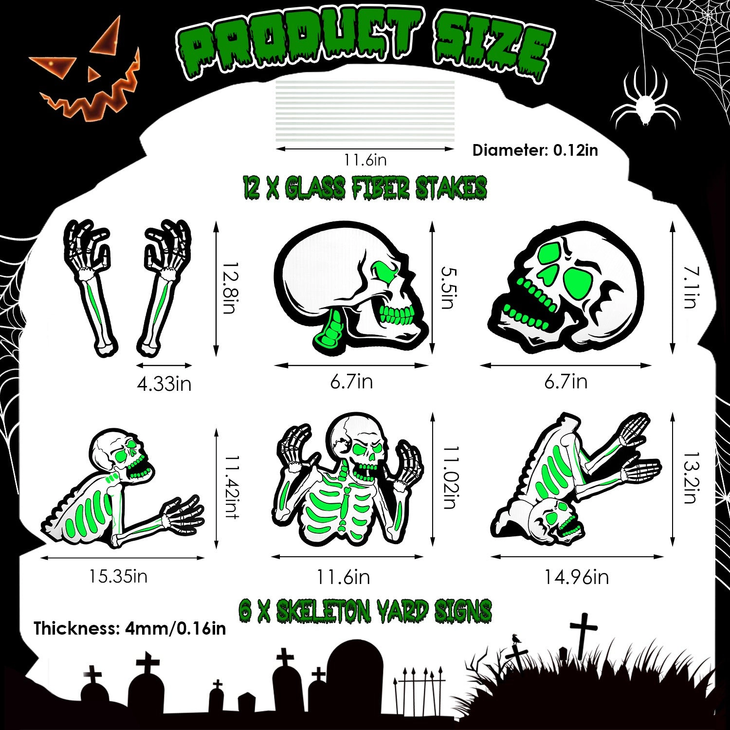 GBruno Glow-in-the-Dark Halloween Skeleton Yard Signs