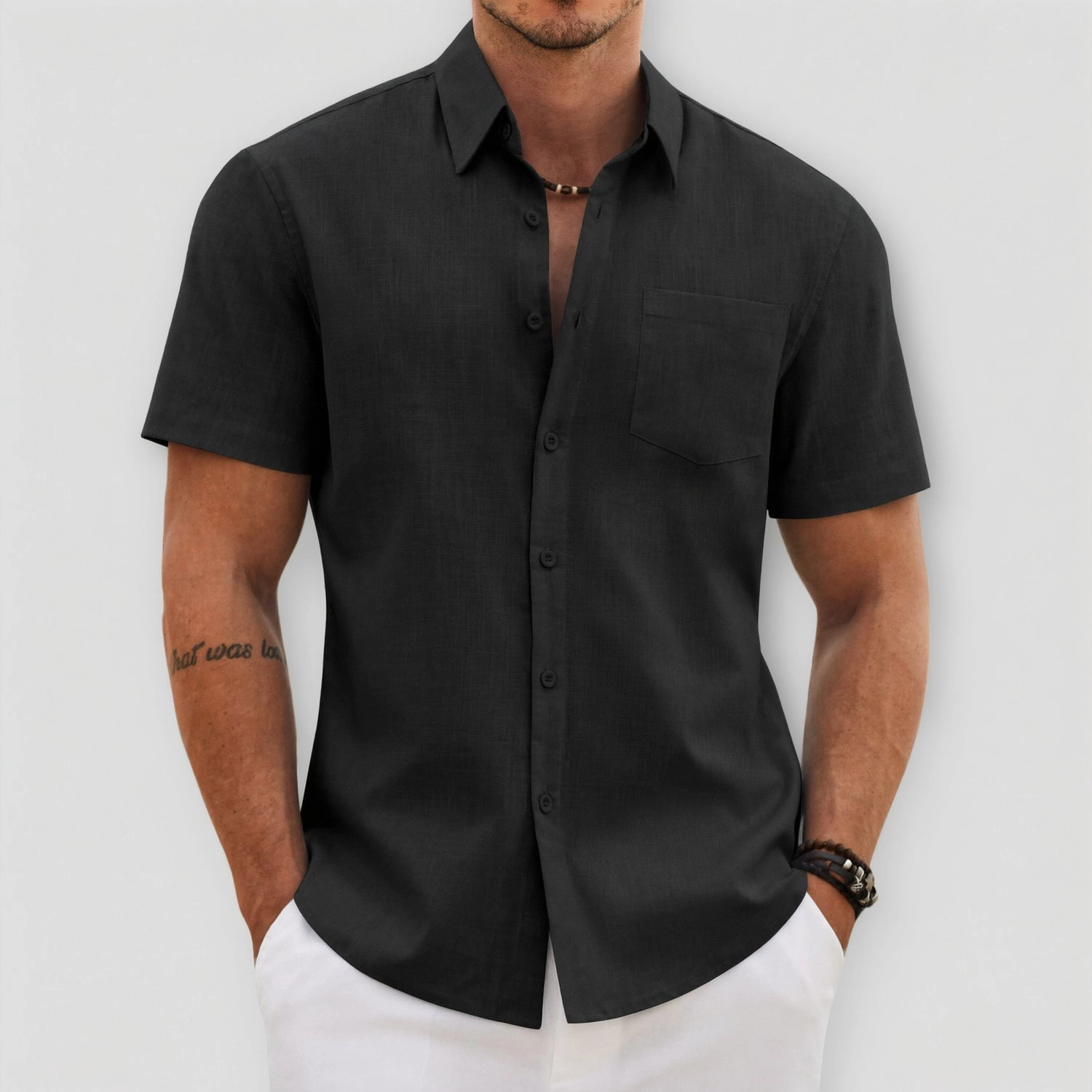 COOFANDY Mens Casual Short Sleeve Button Down Shirts  Lapel Collar Pocket Tops