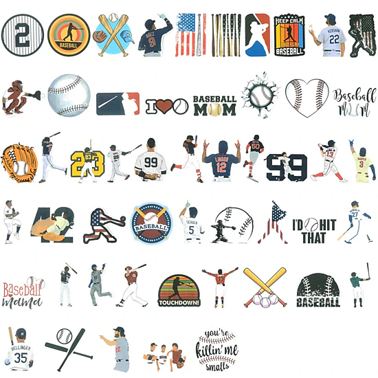 Wrapables Waterproof Vinyl Stickers for Water Bottles, Laptop, Phones, Decals for Teens, 100pcs, Baseball
