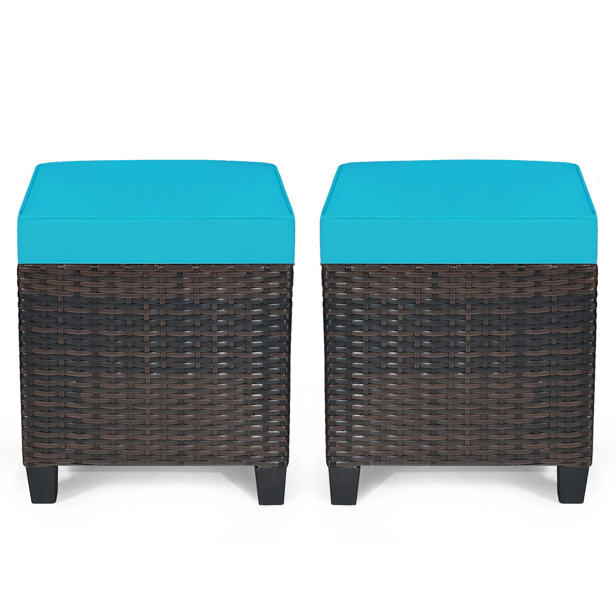 LJG 2 Pieces Patio Rattan Ottoman Set with Removable Cushions