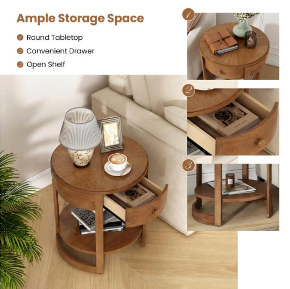 Hivvago 2-Tier Round End Table Mid Century Modern Nightstand Set Of 2