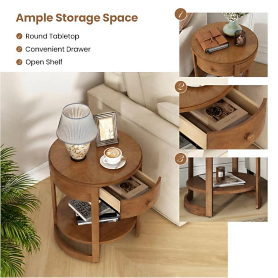 Hivvago 2-Tier Round End Table Mid Century Modern Nightstand Set Of 2