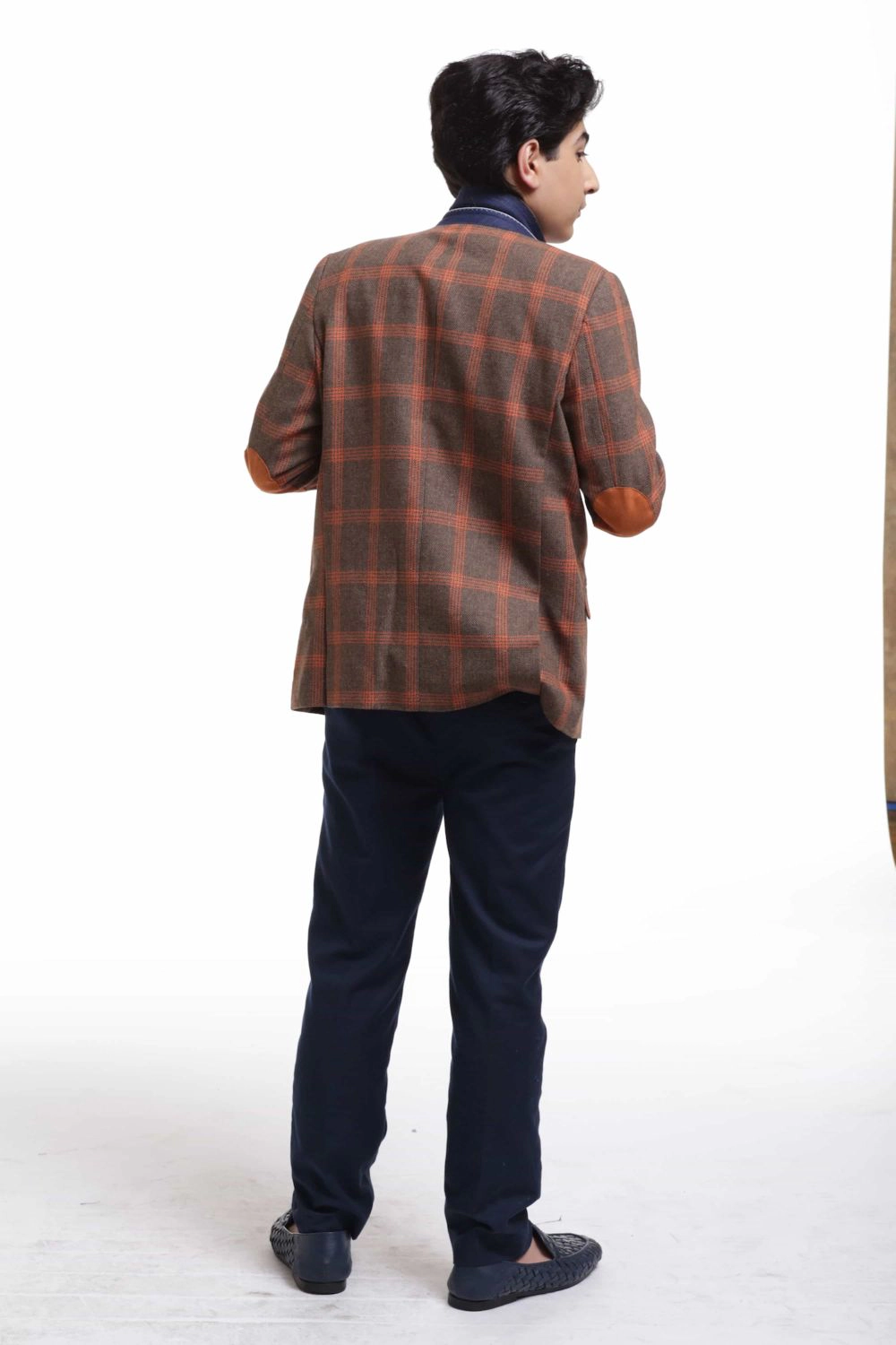 Elie Balleh Boys Slim Fit Premium Wool Checke Blazer