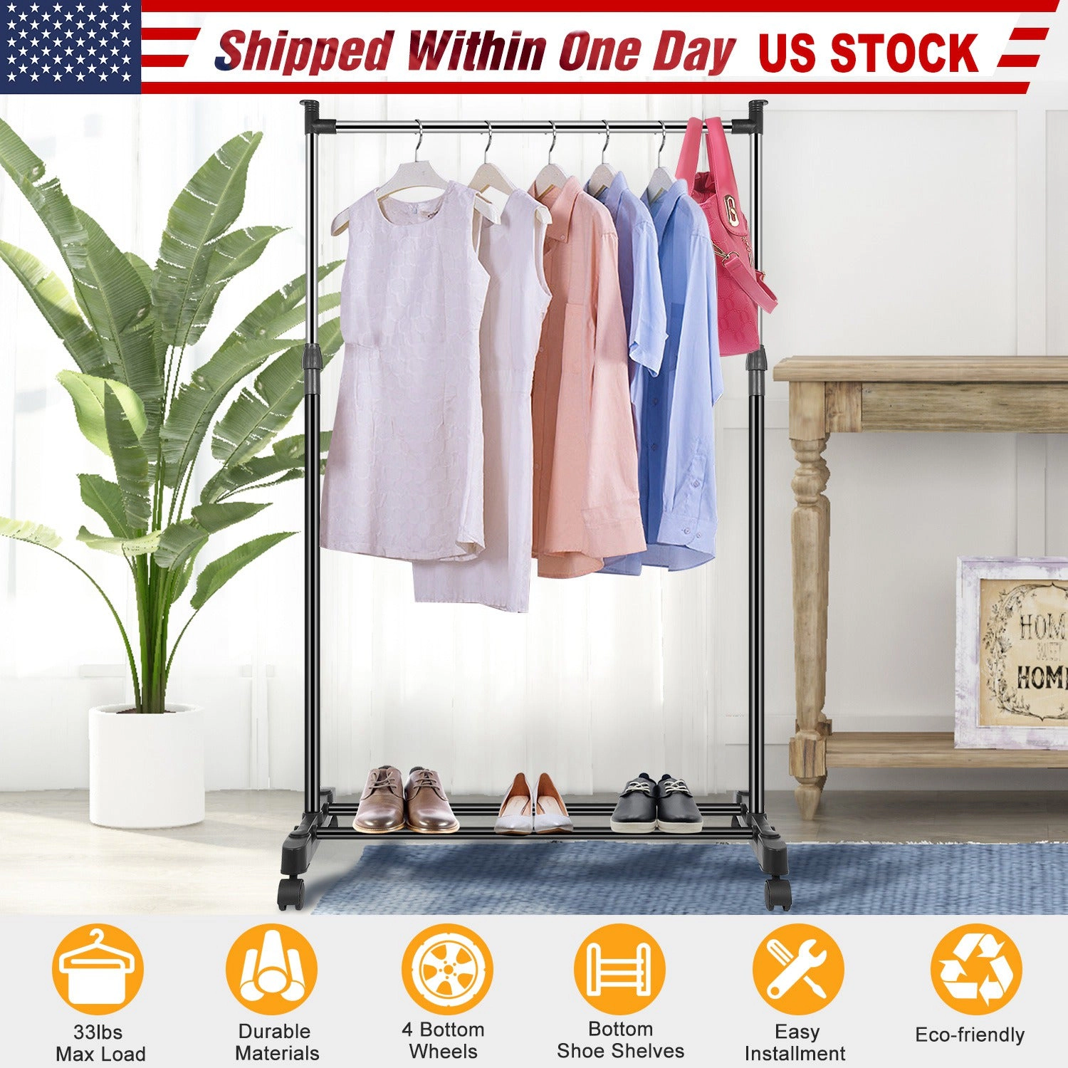 GBruno Adjustable Rolling Garment Rack With Shelf