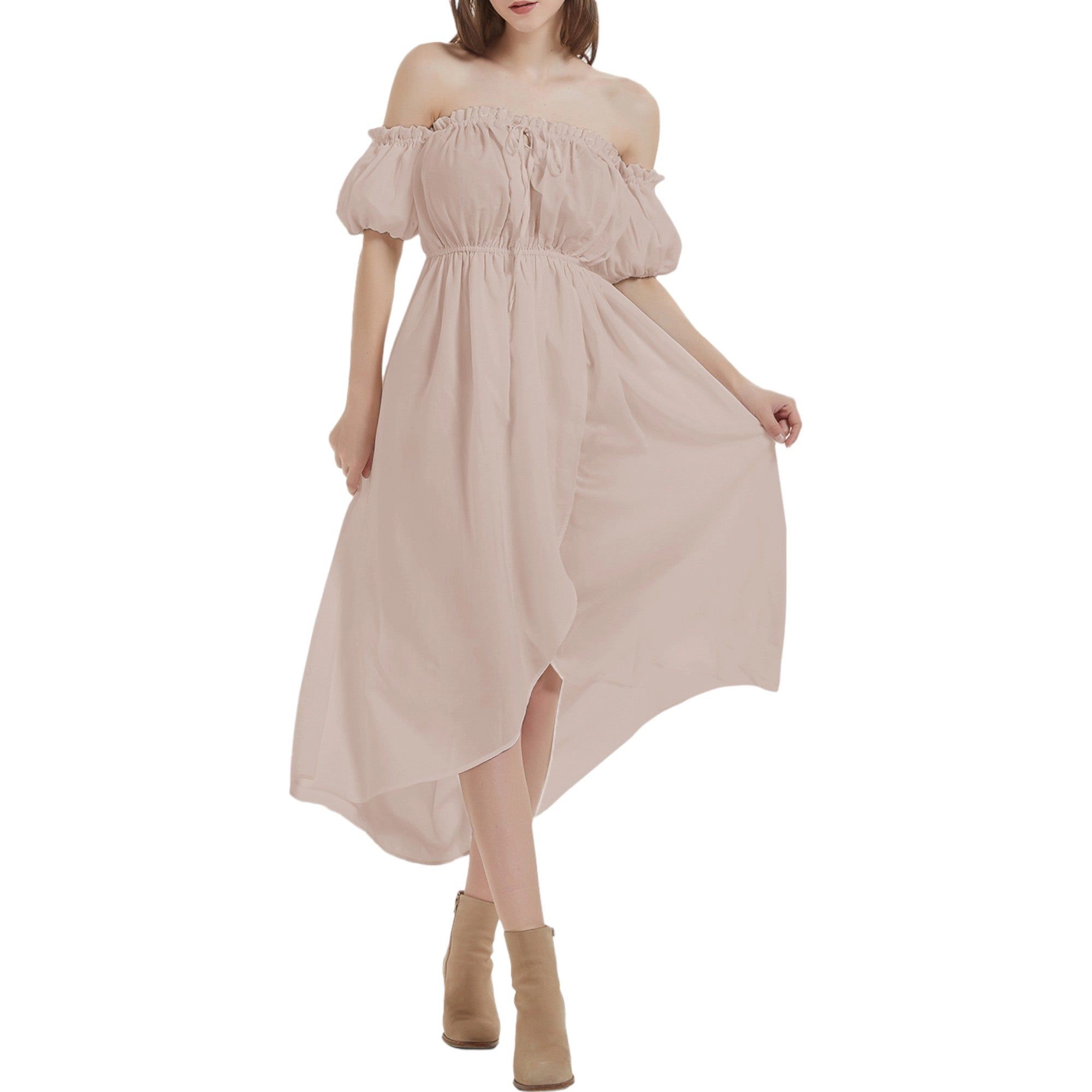 Anna-Kaci Women's Casual Boho Lantern Sleeve Off-Shoulder Midi Dress