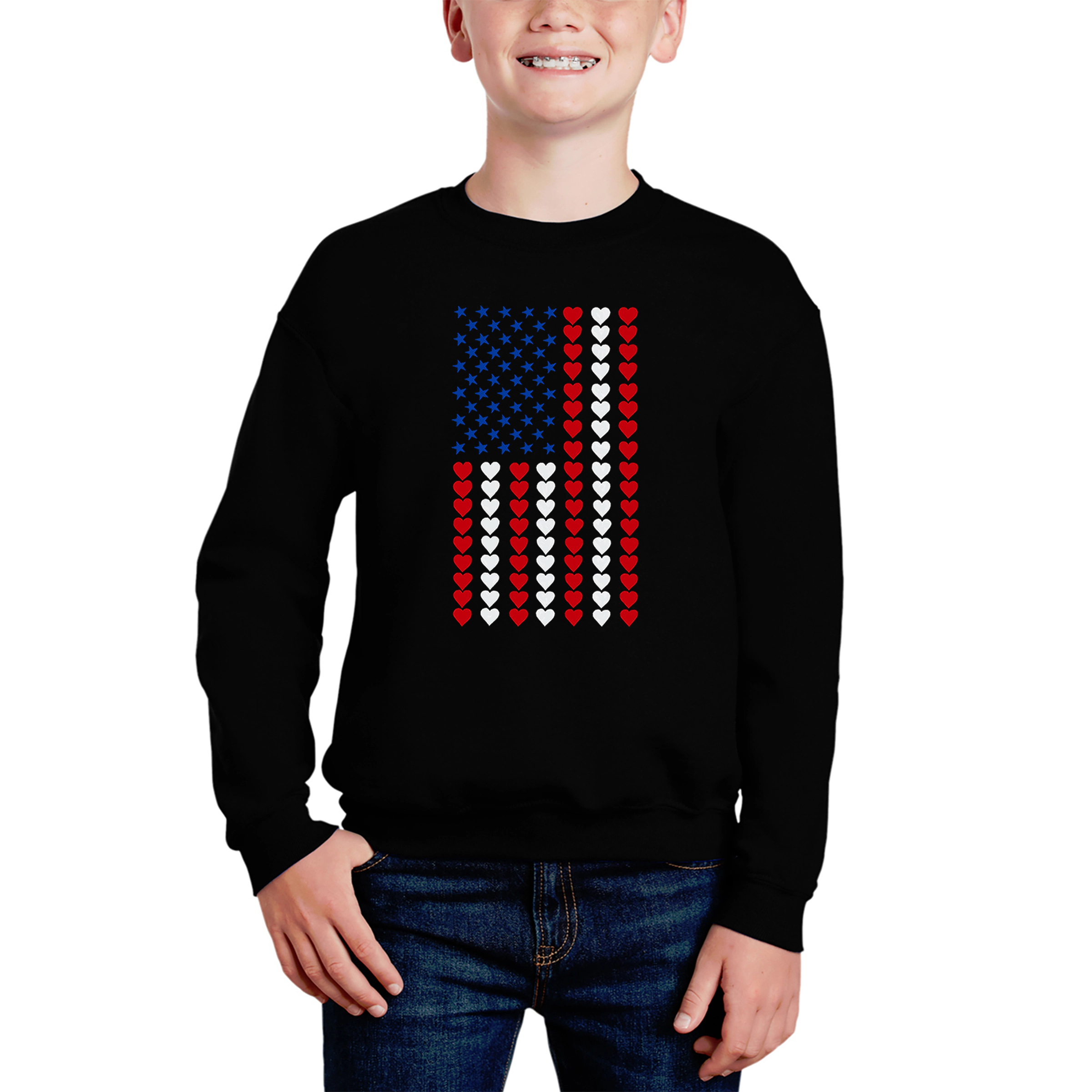 LA Pop Art Boy's Word Sweatshirt - Heart Flag
