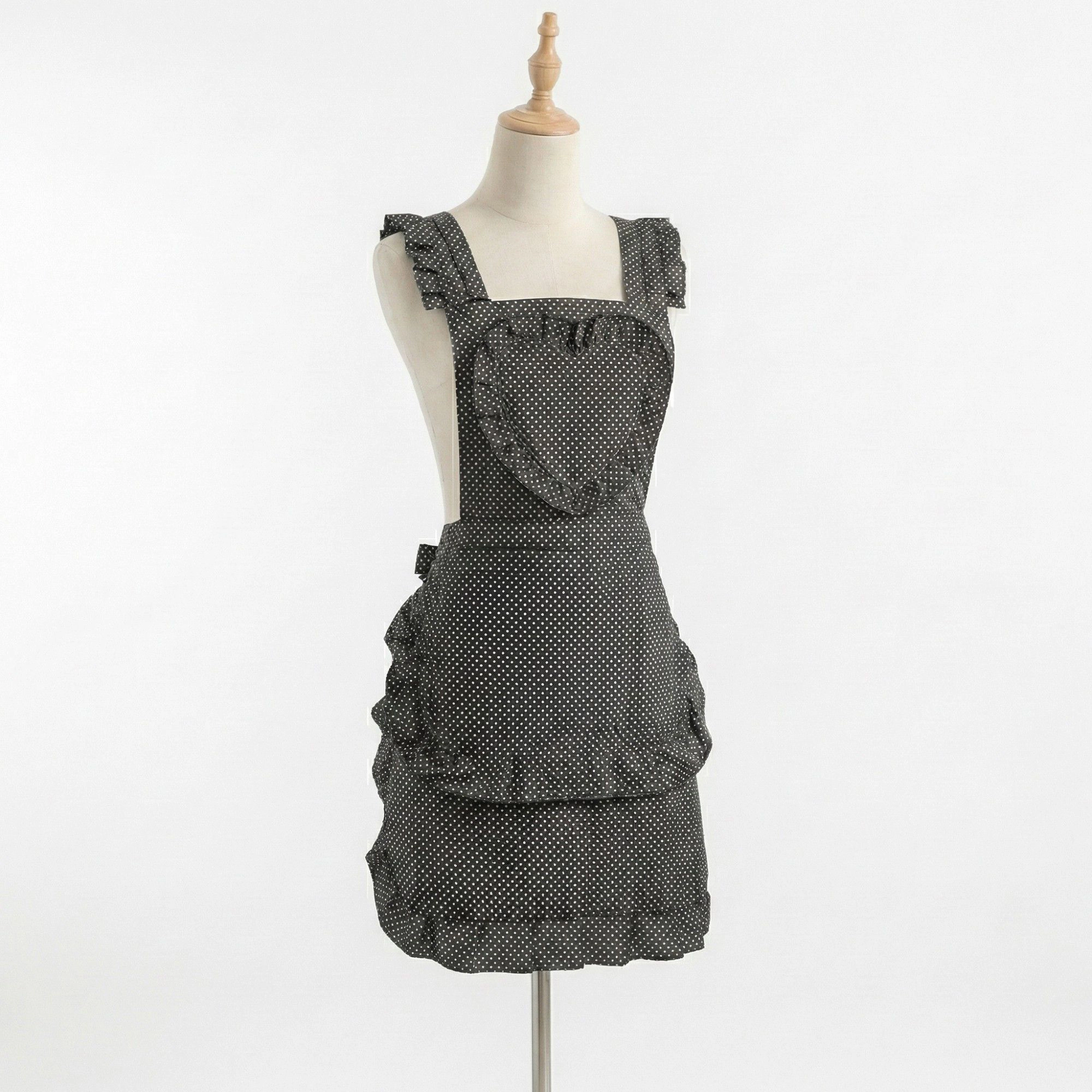 Alilang Unisex Polka Dot Kitchen Apron with Heart Bib Ruffle Trim Adjustable Waist Ties Front Pocket