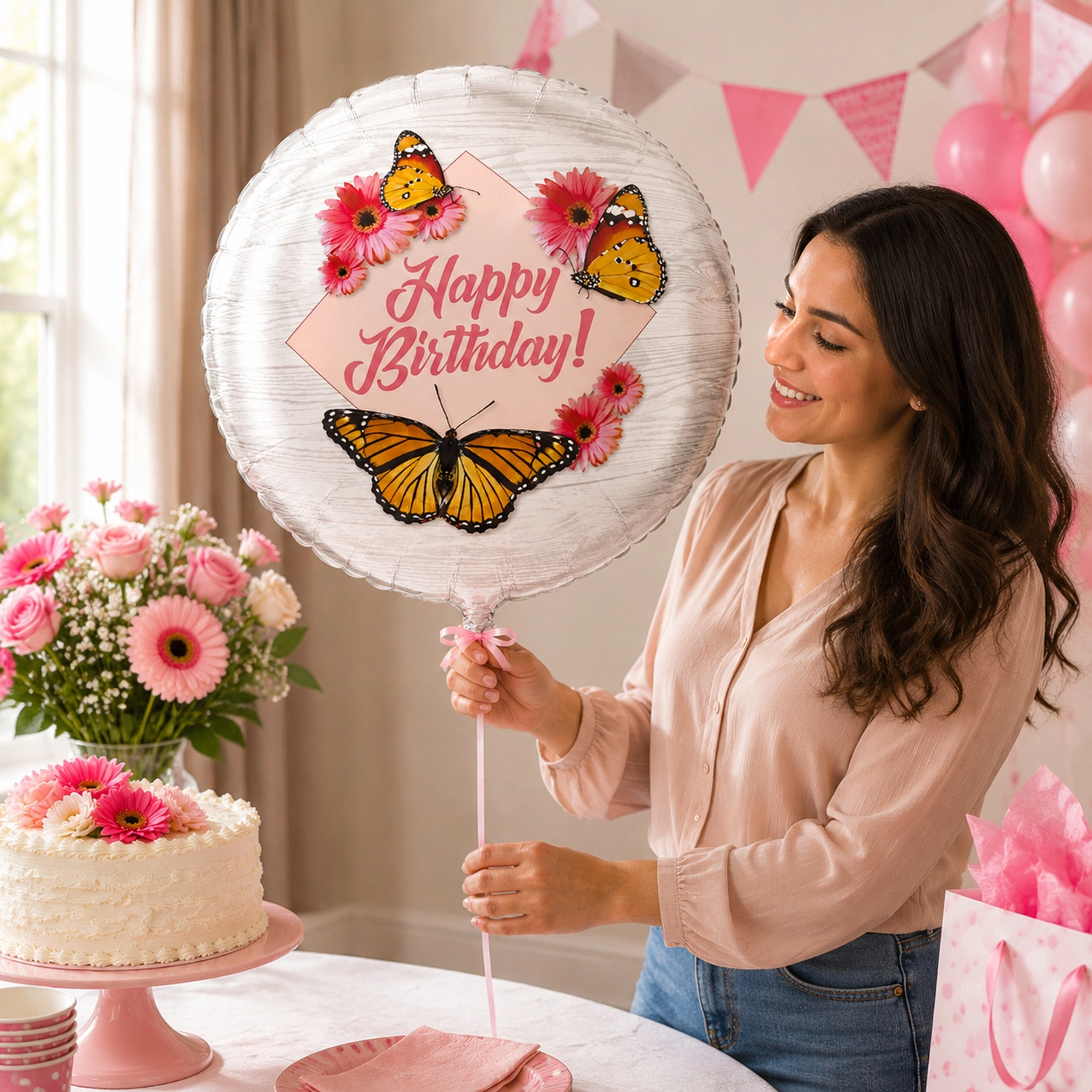LoonBalloon Birthday Butterflies Foil Balloon 5-Pack, 18 in