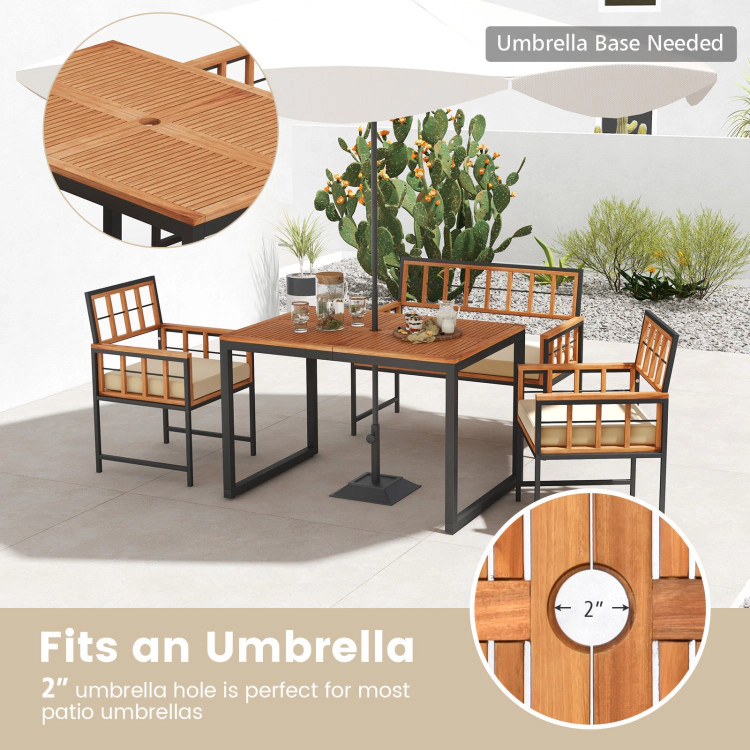 Hivvago 4 Pieces Acacia Wood Patio Dining Set With 1 Rectangular Table