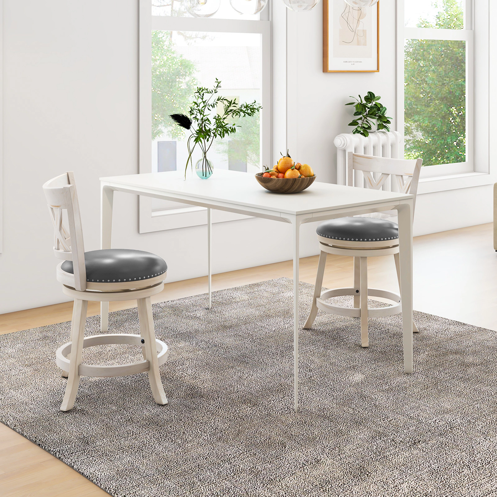 LJG 25.5 Inch Hand-Antiqued Stool Set of 2 with Wider Padded Seat