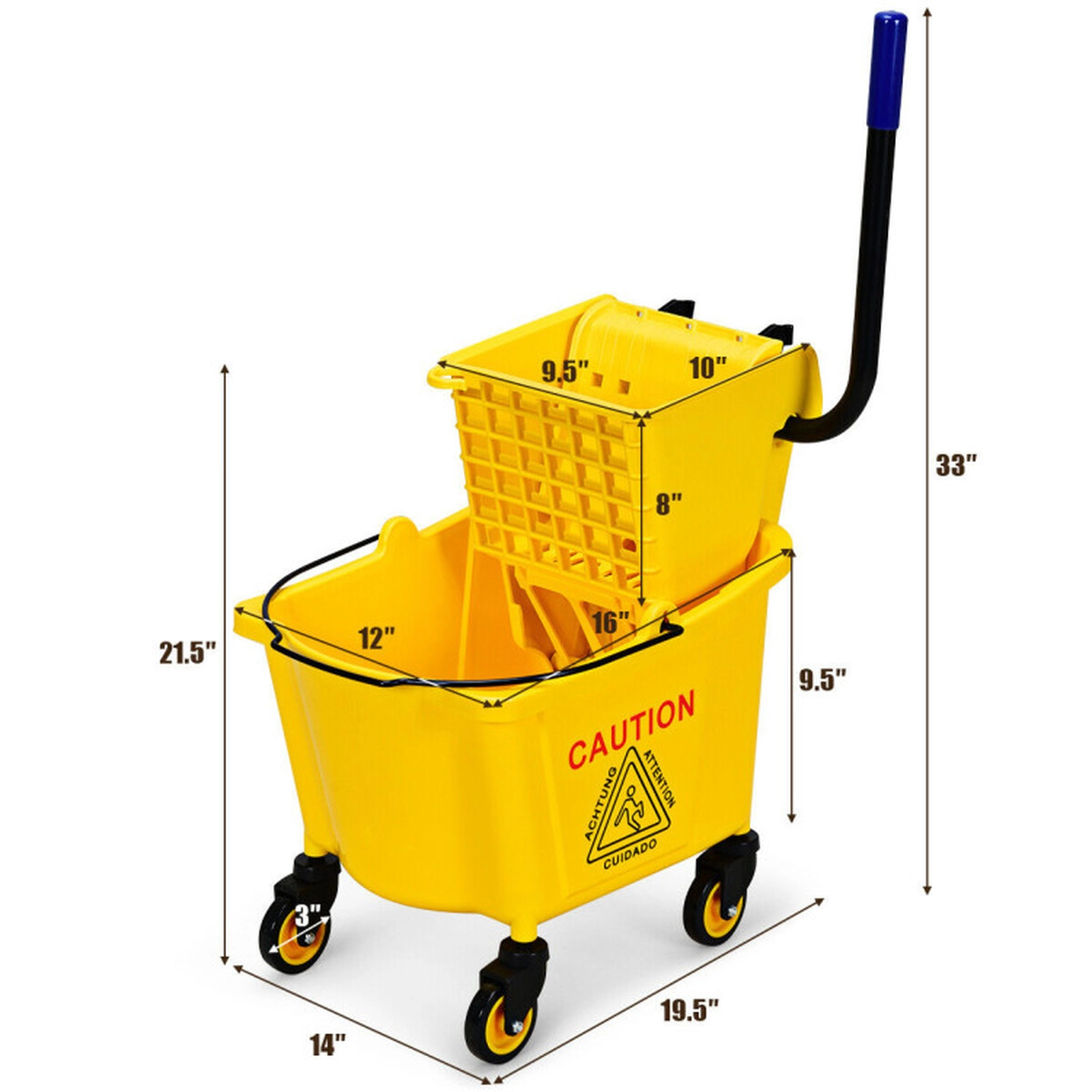 SUGIFT Yellow 26-Quart Commercial Mop Bucket with Side Press Wringer and 3-in Swivel Casters 19.5-in W 33-in H