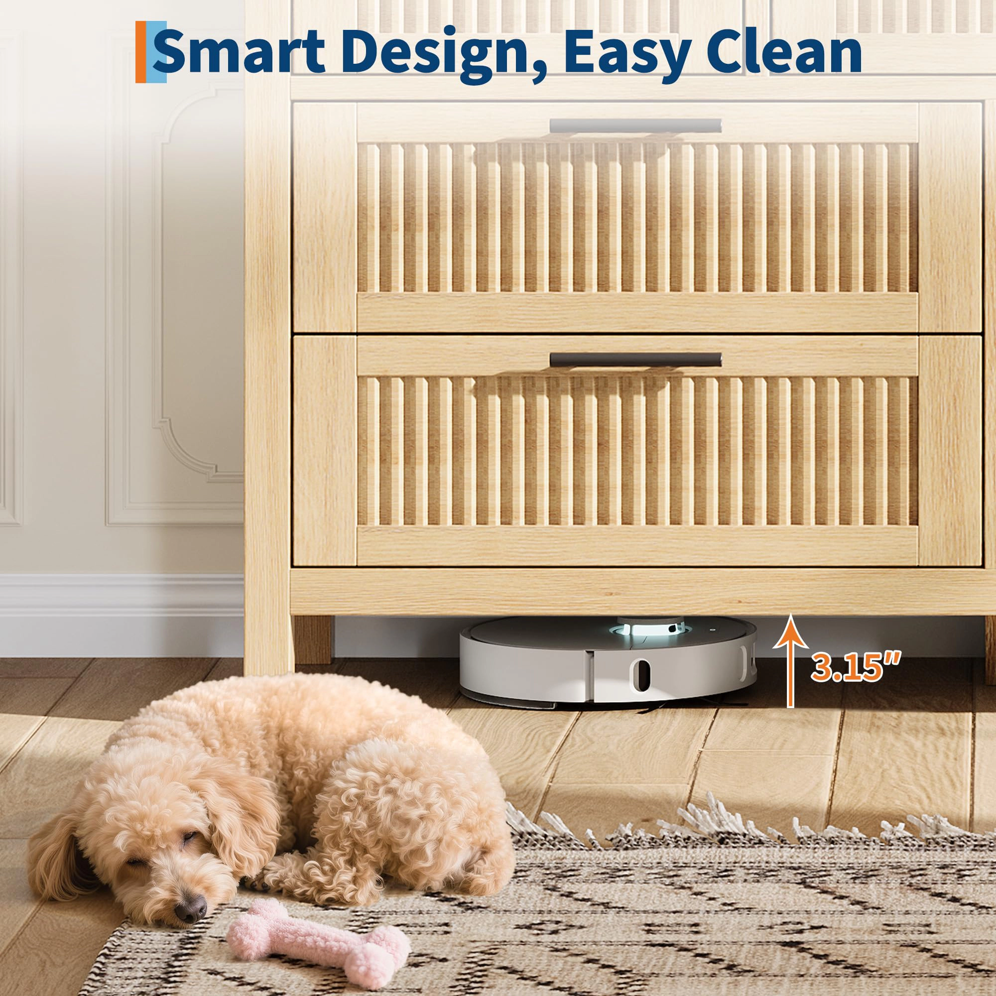 BebreezChic Fluted 7-Drawer Wide Dresser, 47.4"W×15.8"D×29.6"H, Engineered Wood Bedroom Chest, Wood Color