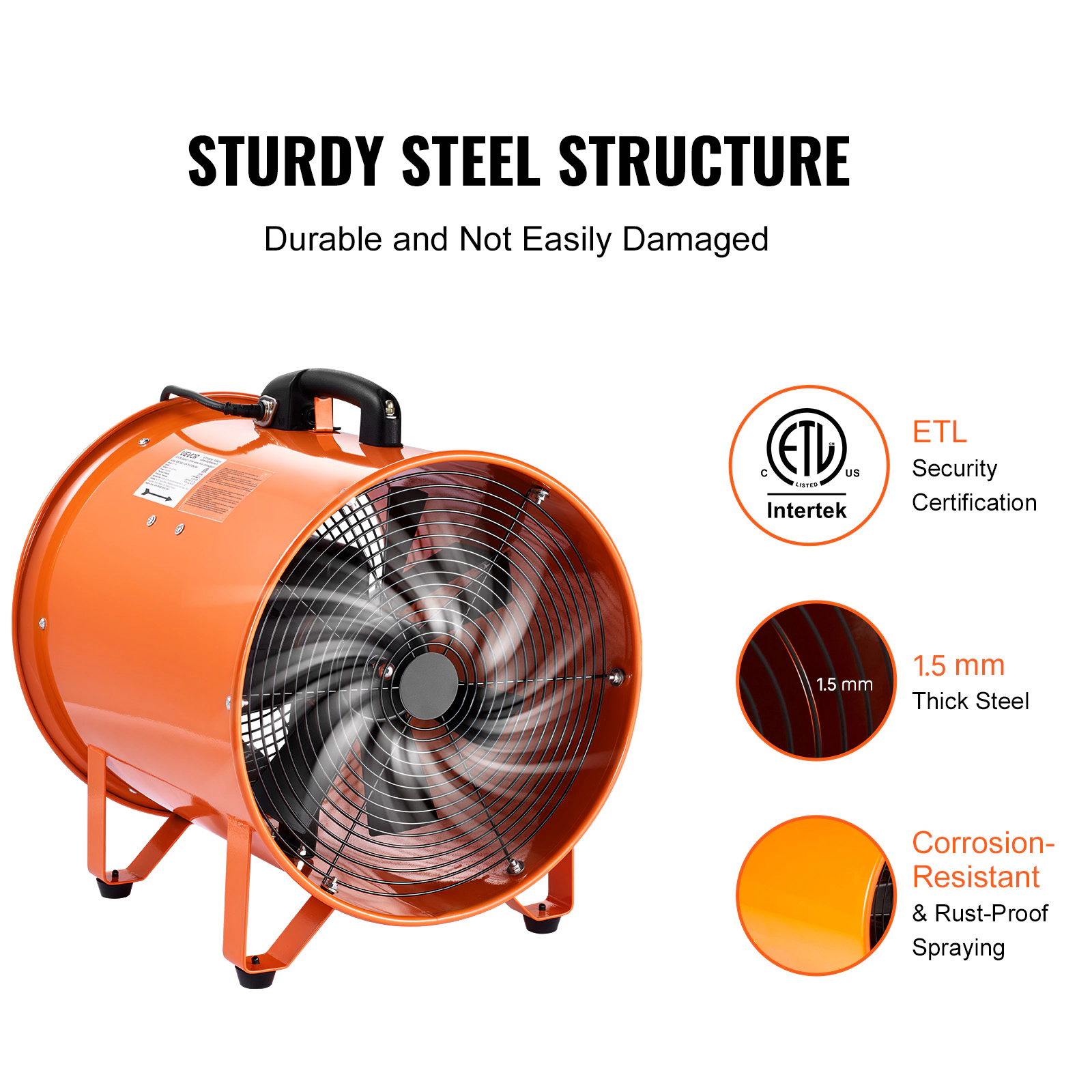 HONGGE Portable Ventilator Heavy Duty Cylinder Fan with Duct Hose Strong Shop Exhaust Blower Industrial Utility Blower