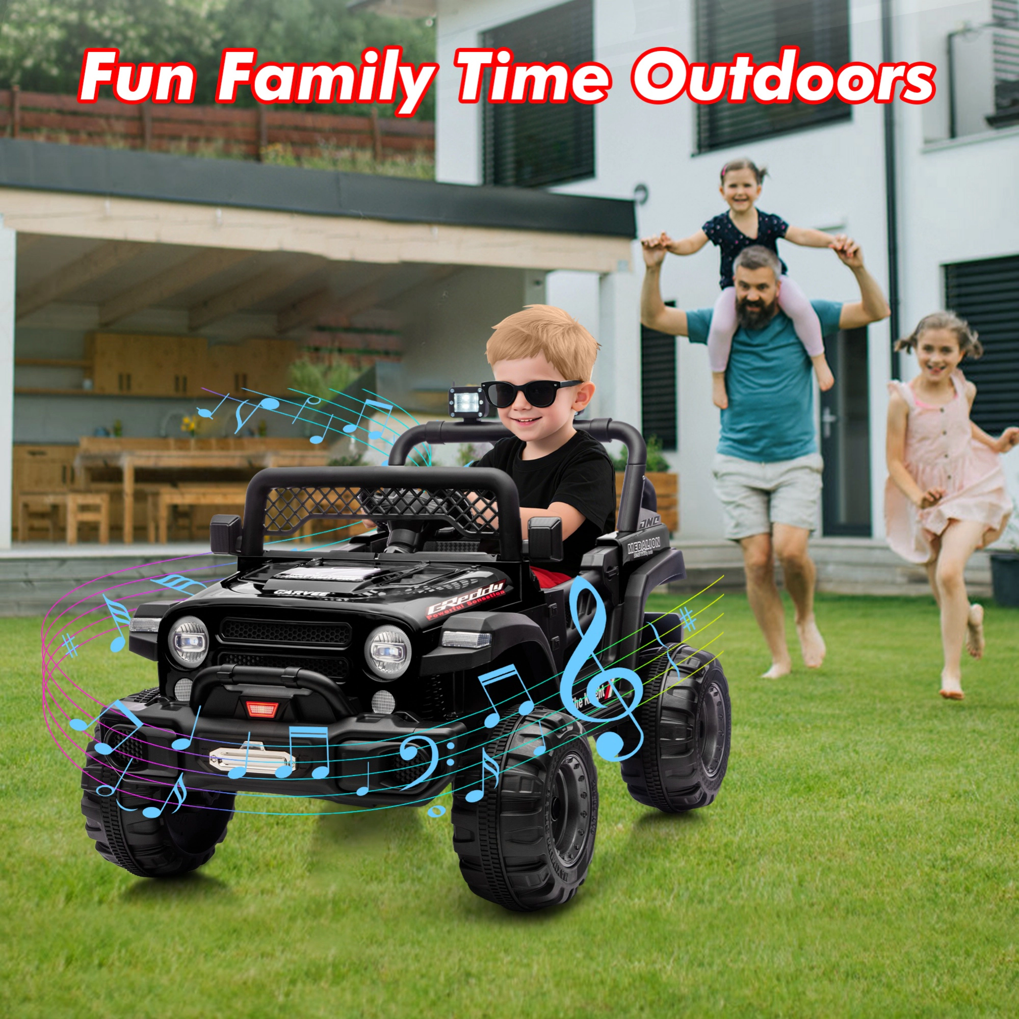 12V Kids Electric Ride-On Truck with Remote, 3 Speeds, 6MPH Max, Suspension, LED Lights, Music