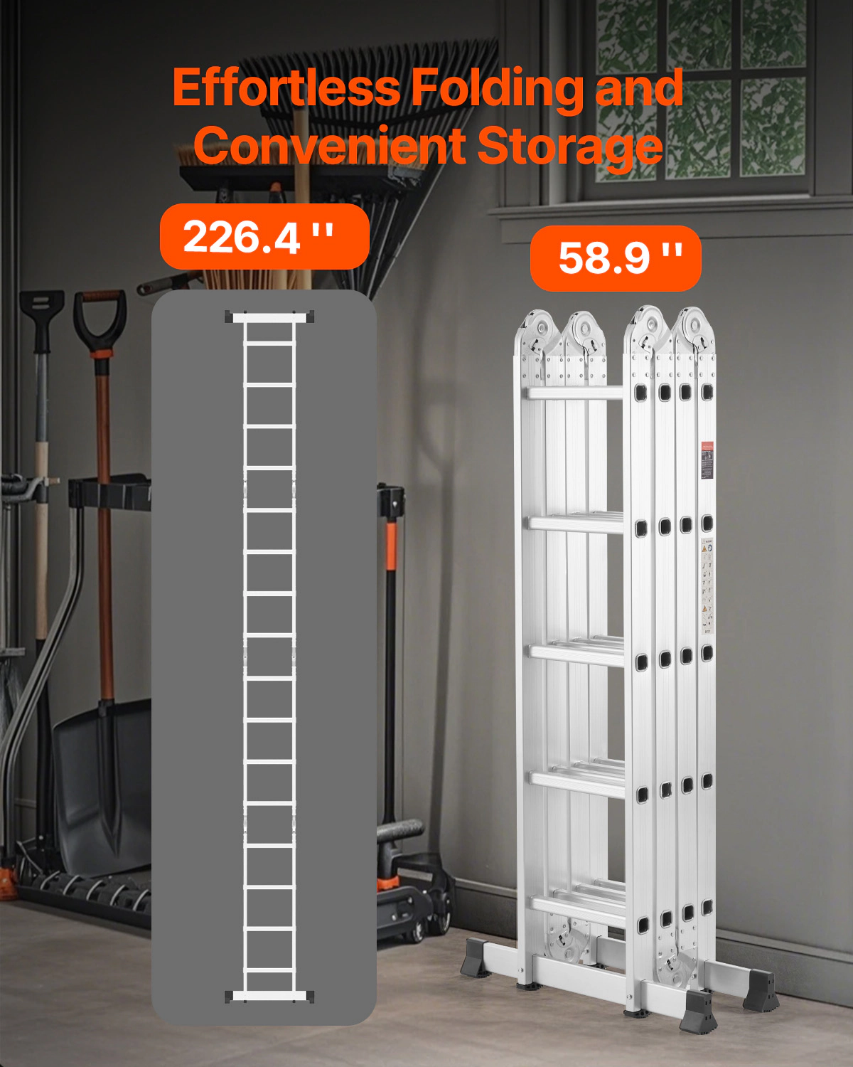 HONGGE Multi-Purpose Folding Ladder, 7-in-1 Tall Step Ladder, A Frame Step Telescoping Ladder