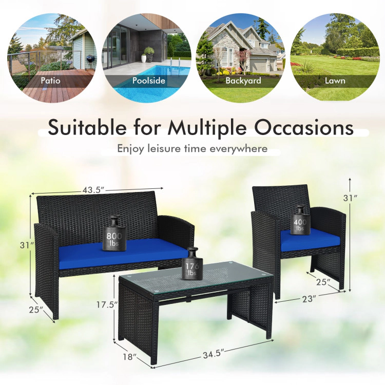 Hivvago 4 Pieces Rattan Patio Furniture Set With Weather Resistant Cushions And Tempered Glass Tabletop