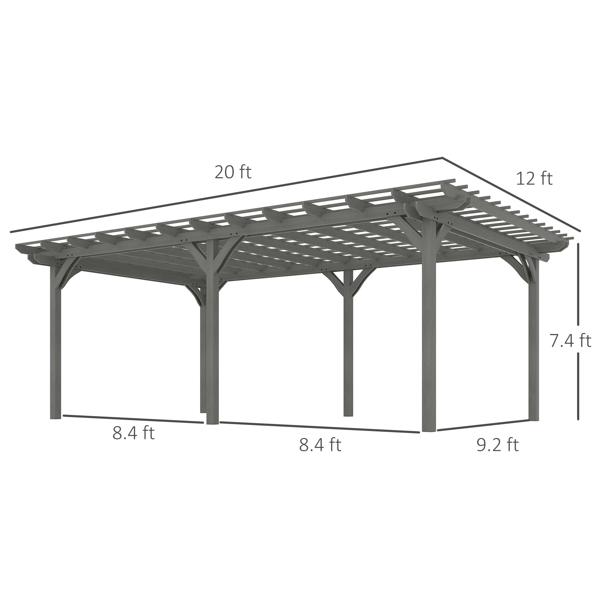 HONGGE Outdoor Pergola, Wood Gazebo Grape Trellis with Stable Structure for Climbing Plant Support, Gray
