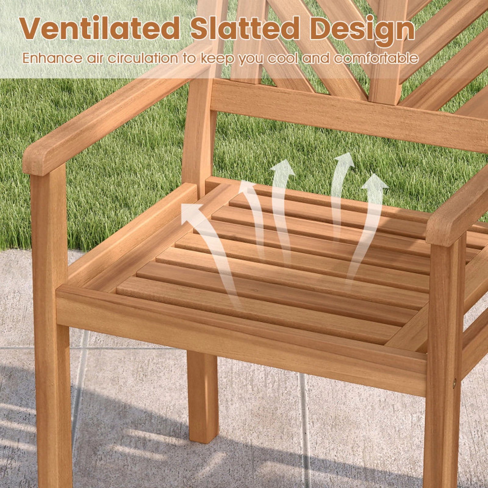 SUGIFT Set of 4 400-lb Capacity Teak Acacia Wood Outdoor Dining Chairs with Slatted Back and Armrests