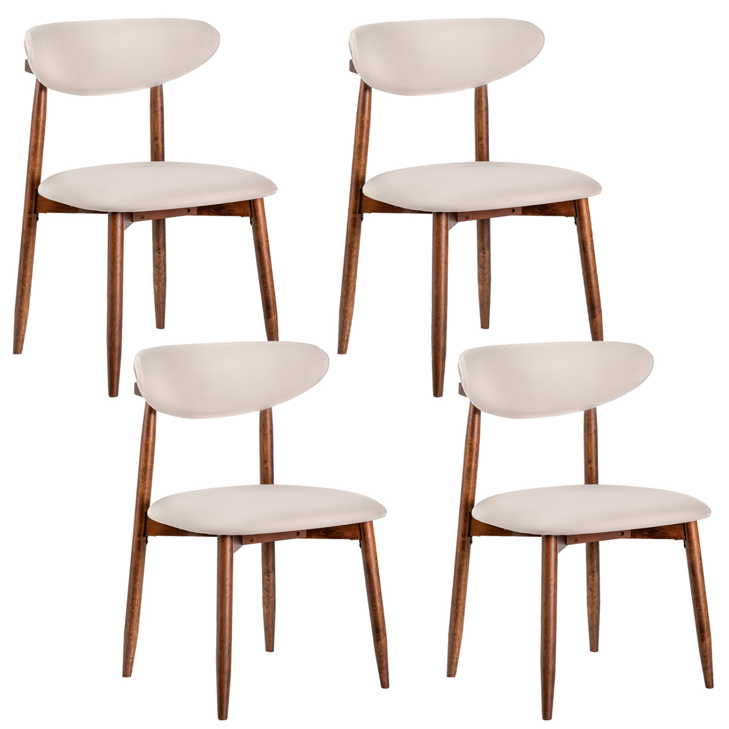 LJG Set of 4 Fabric Upholstered Dining Chairs with Curved Backs