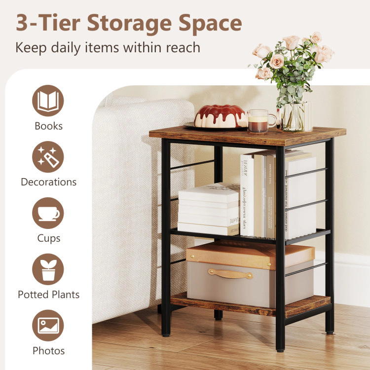 Hivvago Set of Two 3-Tier Accent Tables with Metal Frame and Integrated Storage Shelves