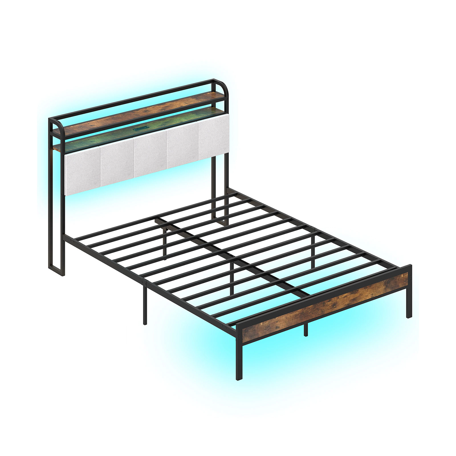 LJG Twin/Full/Queen/King Size Bed Frame with LED Light and Charging Station
