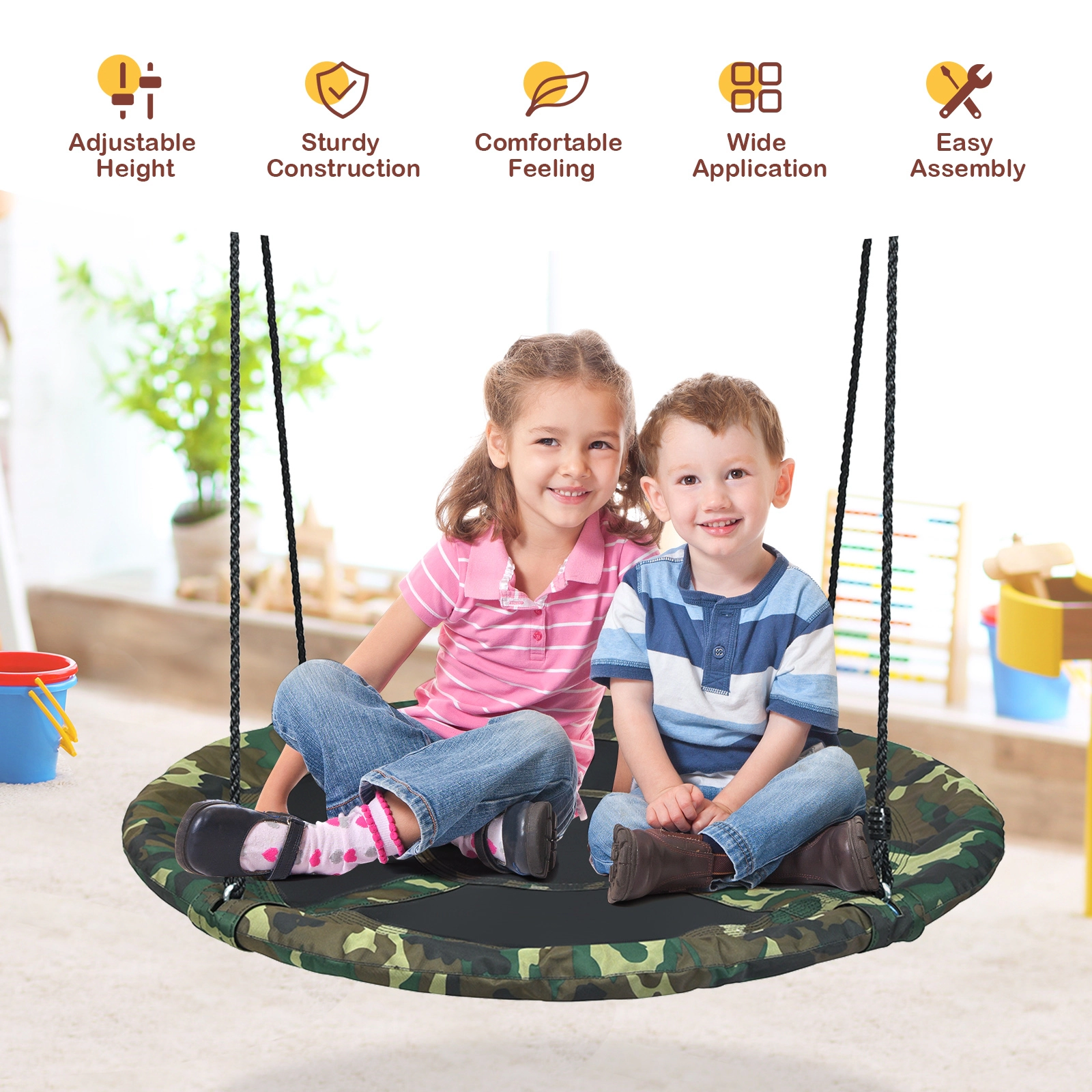 SUGIFT 40-in Flying Saucer Tree Swing Outdoor Play Set 330-lb Capacity Ages 3+ Camouflage Green