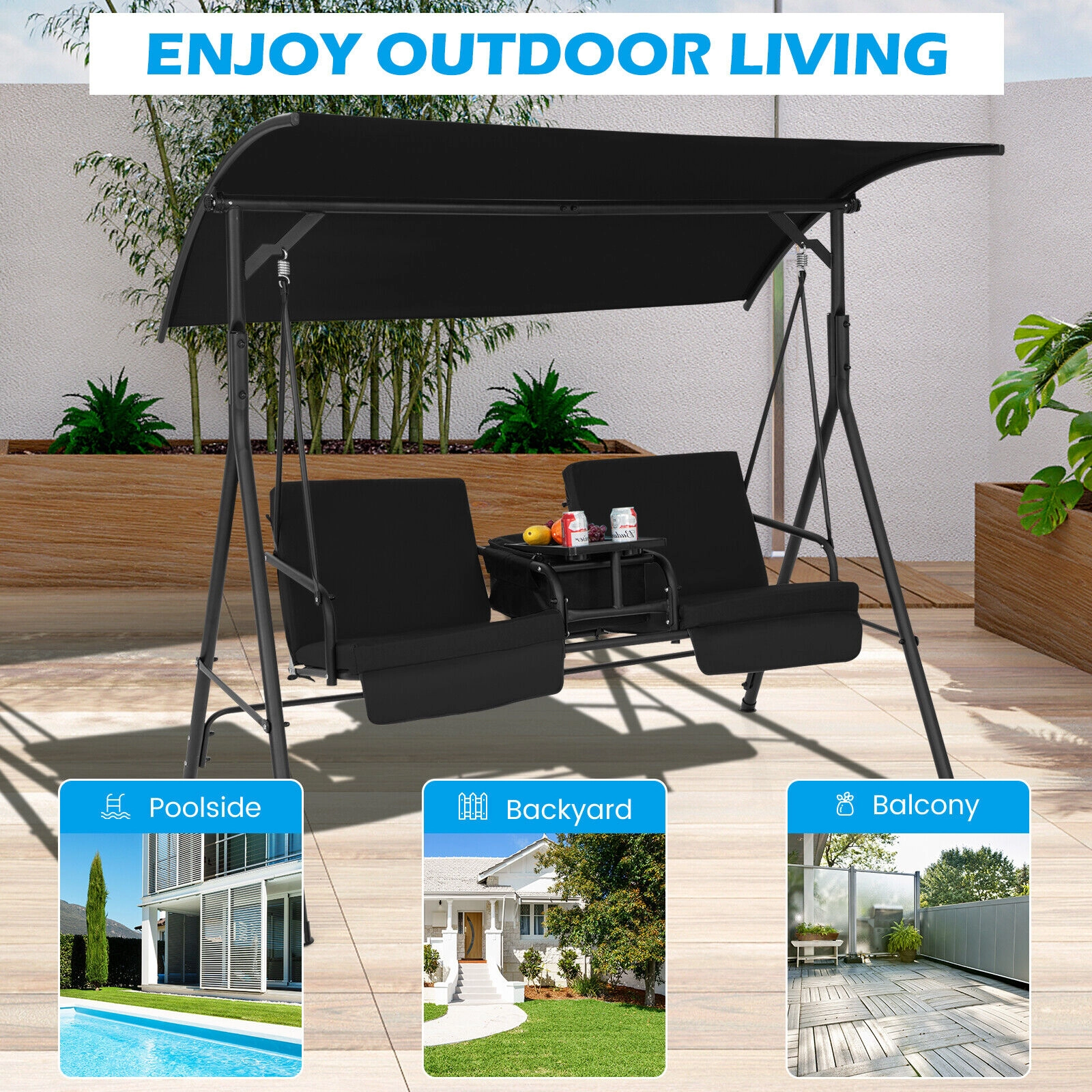 LJG Porch Swing Chair with Adjustable Canopy