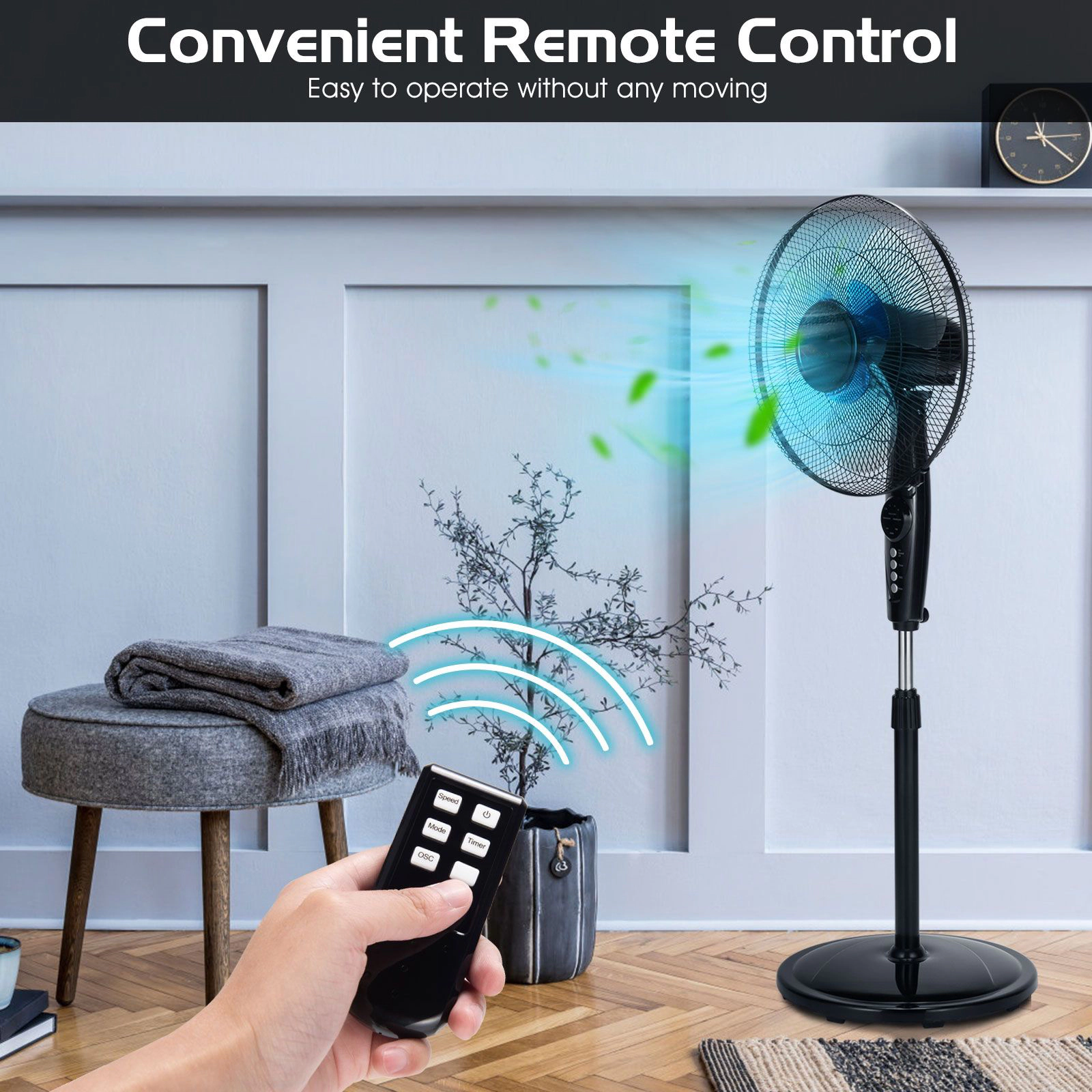 SlickBlue Adjustable Dual-Blade Floor Fan with 3 Wind Modes and Timer