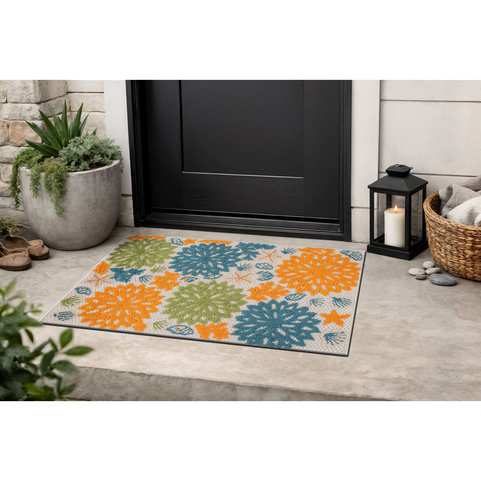 World Rug Gallery Indoor/Outdoor High-Low Textured Area Rug, Coastal Floral, Easy-Clean