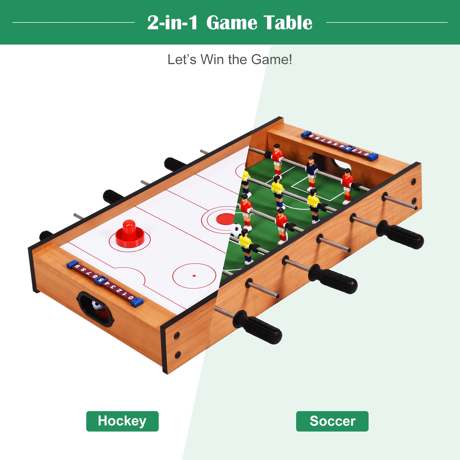 SUGIFT 2-in-1 Rotating Tabletop Air Hockey Foosball Game Table Indoor Outdoor Play Set