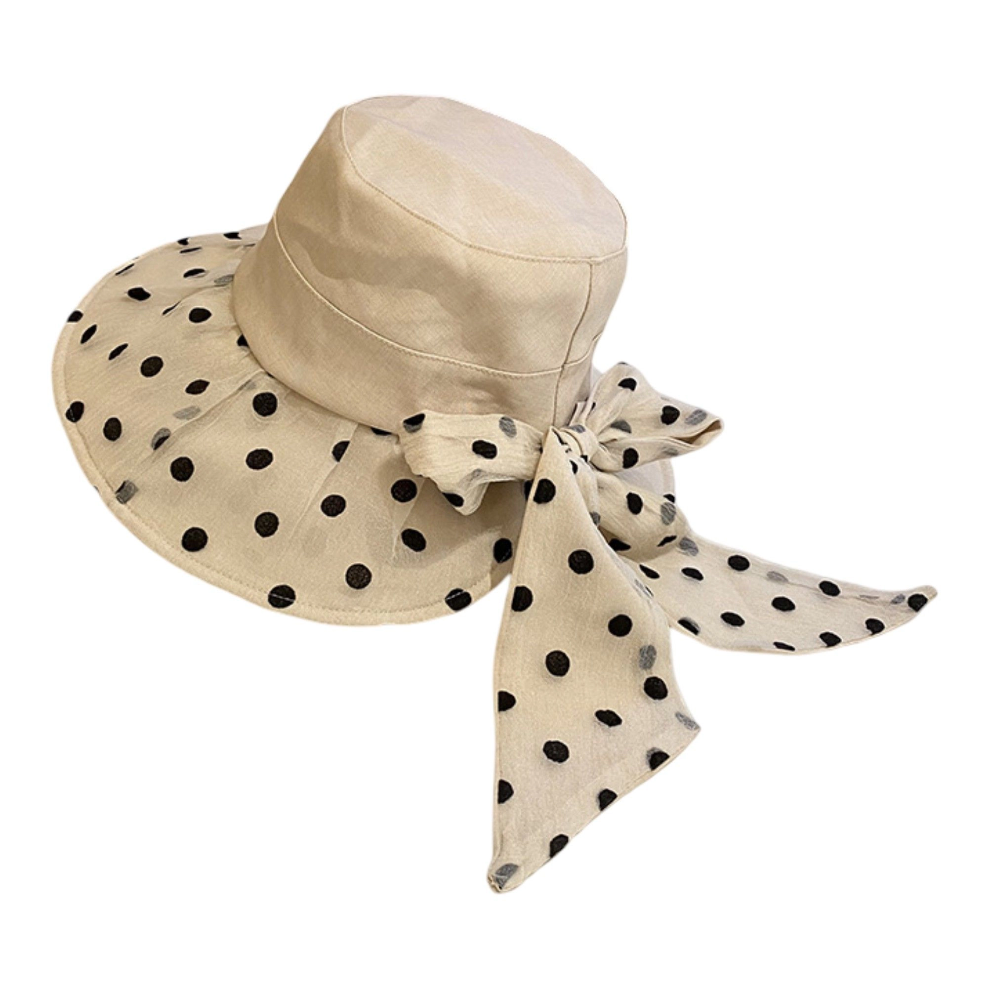 Anna-Kaci Women's Polka Dot Wide Brim Sun Hat with Bow Detail Elegant Summer Bucket