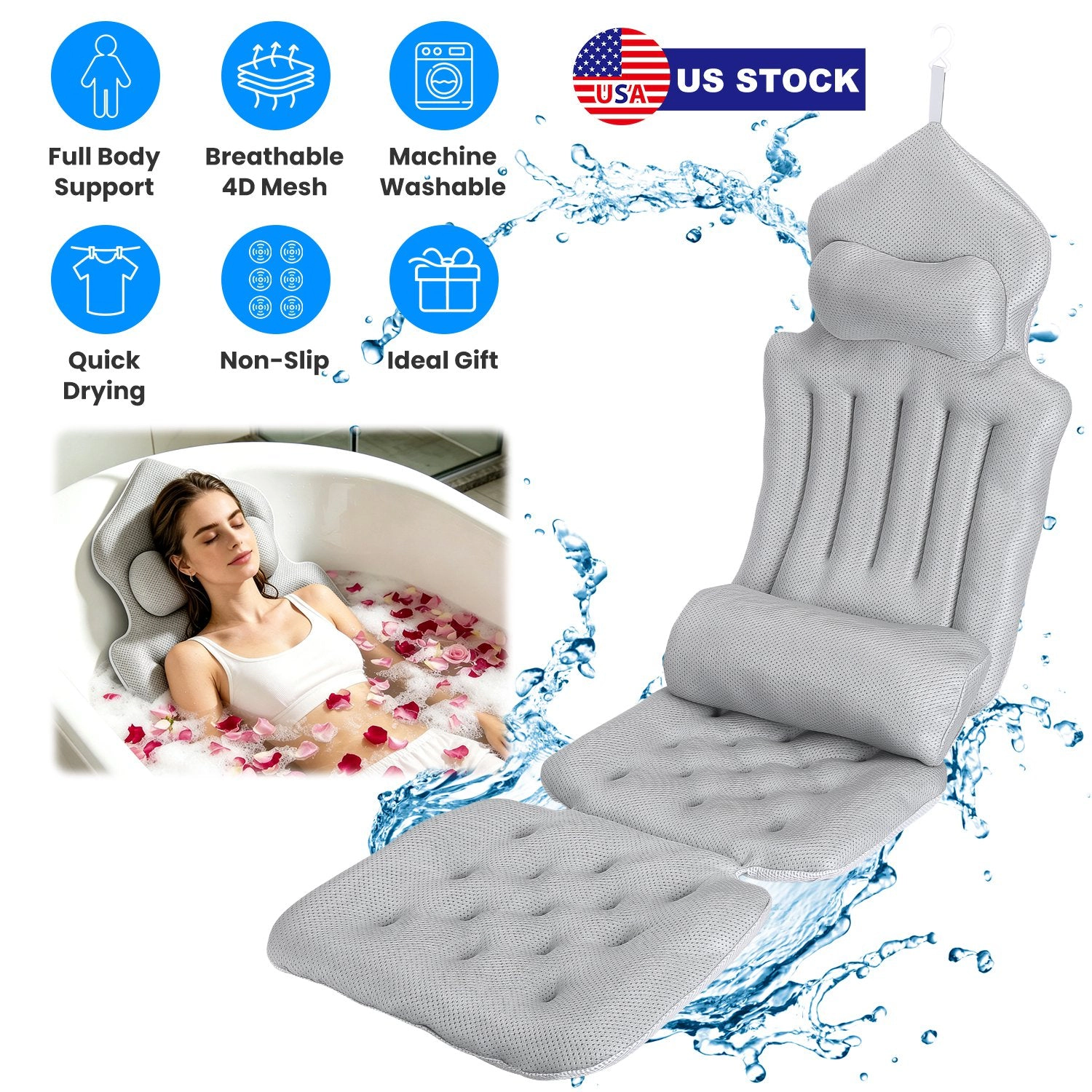 GBruno Quick-Drying Full Body Bath Pillow With Lumbar