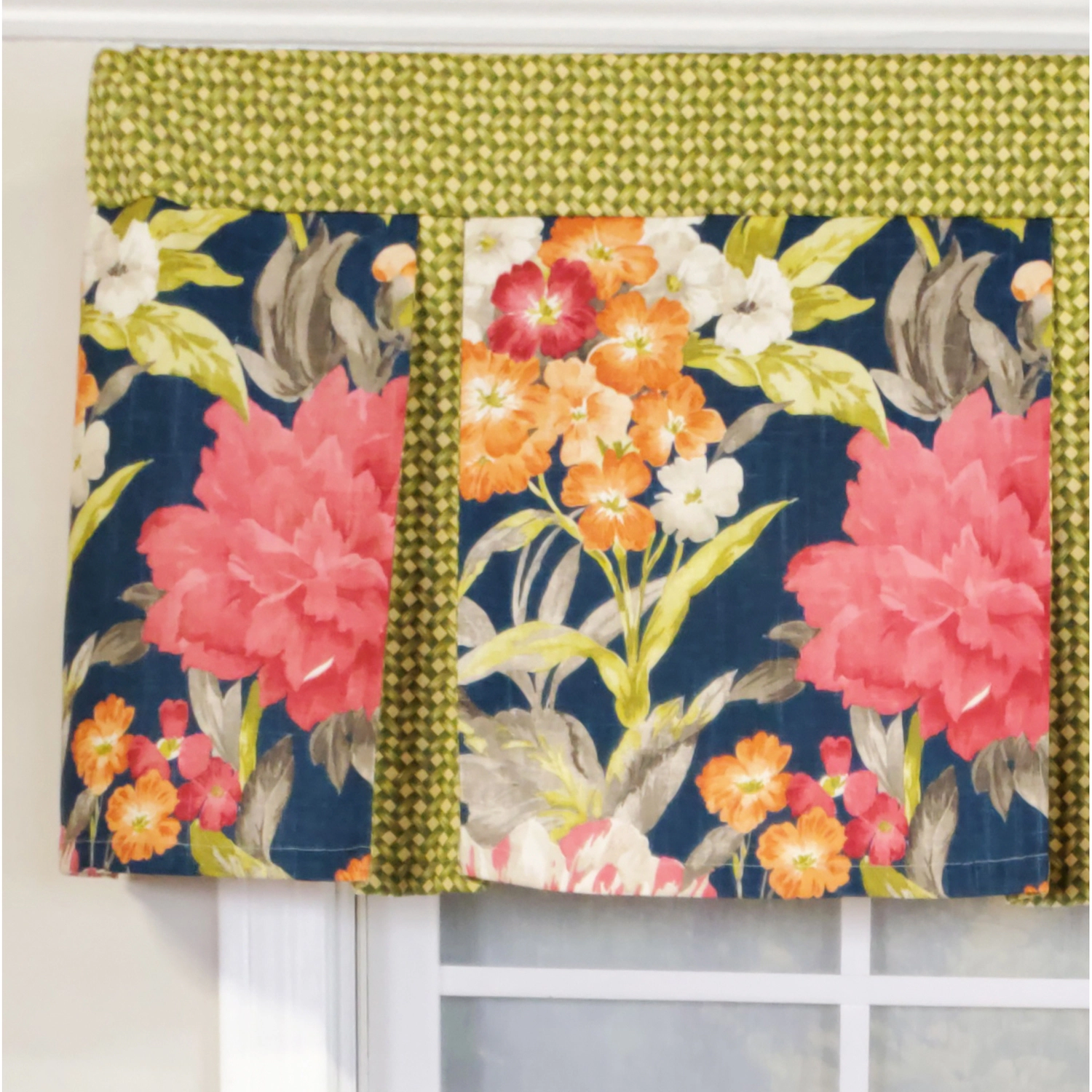 RLF Home 3" Rod Pocket High Quality Fabric Queen's Favor Pleated Valance for Windows 50" x 16" Marine