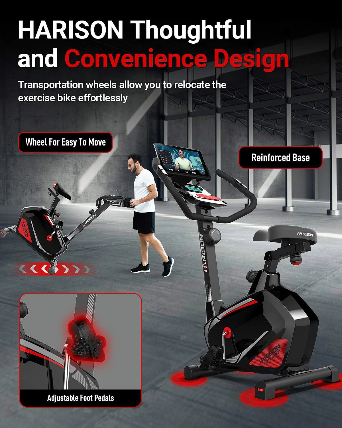 HARISON Upright Exercise Bike for Home, 350 LB Magnetic Stationary Bike with Bluetooth & LCD Monitor (HR-B7)