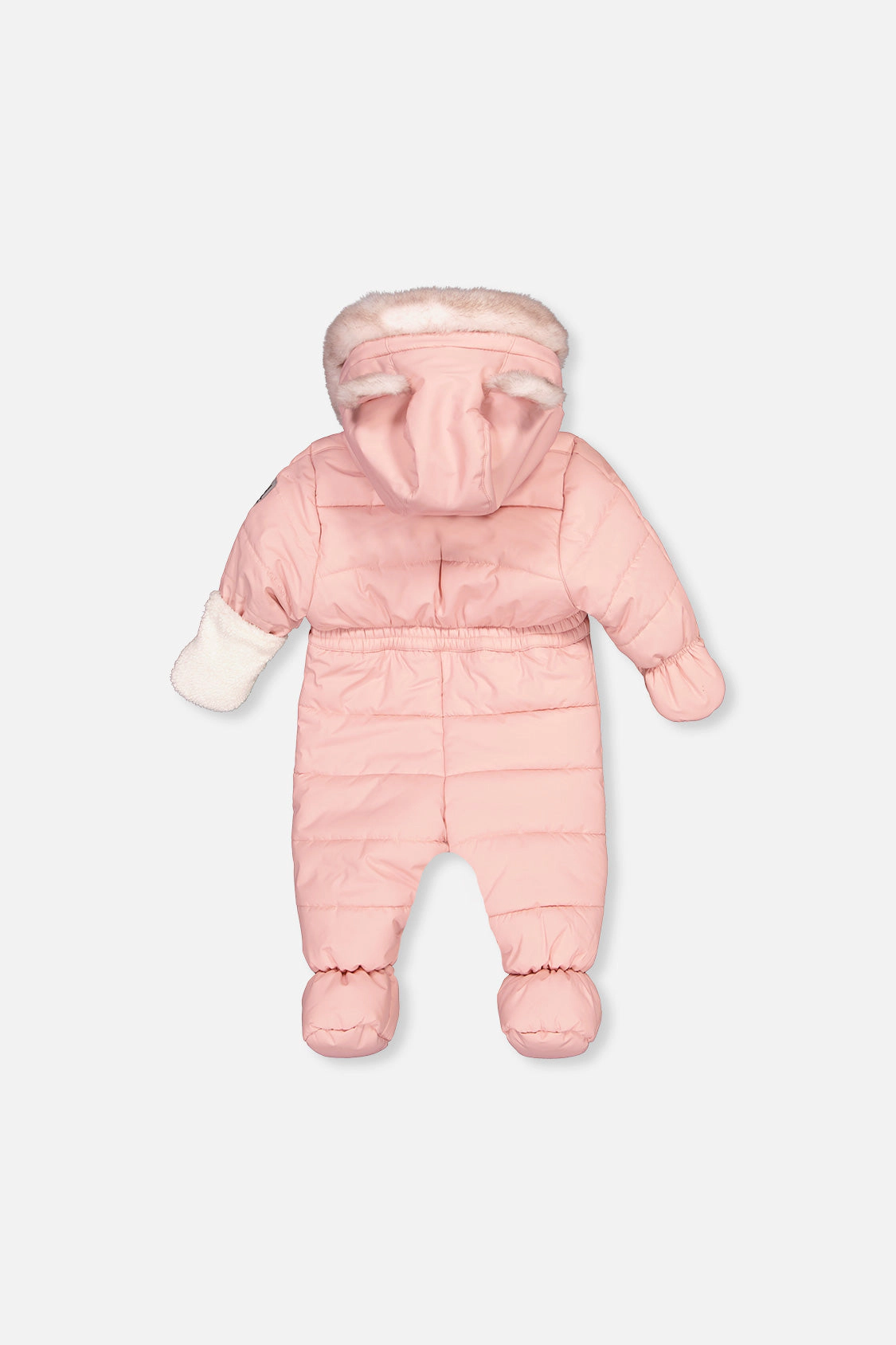 Deux par Girls Quilted One Piece Snowsuit for Car Seats with Bear-Ear Hood