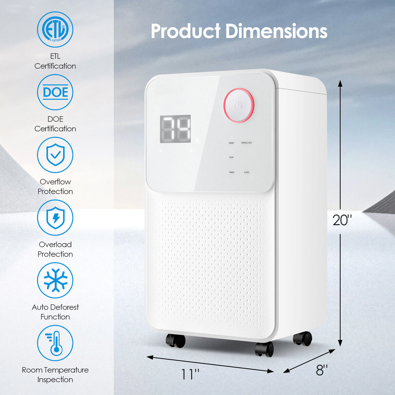 SUGIFT 32-Pint 2000-sq ft Coverage White Dehumidifier with 3-Color Digital Display and 24-Hour Timer