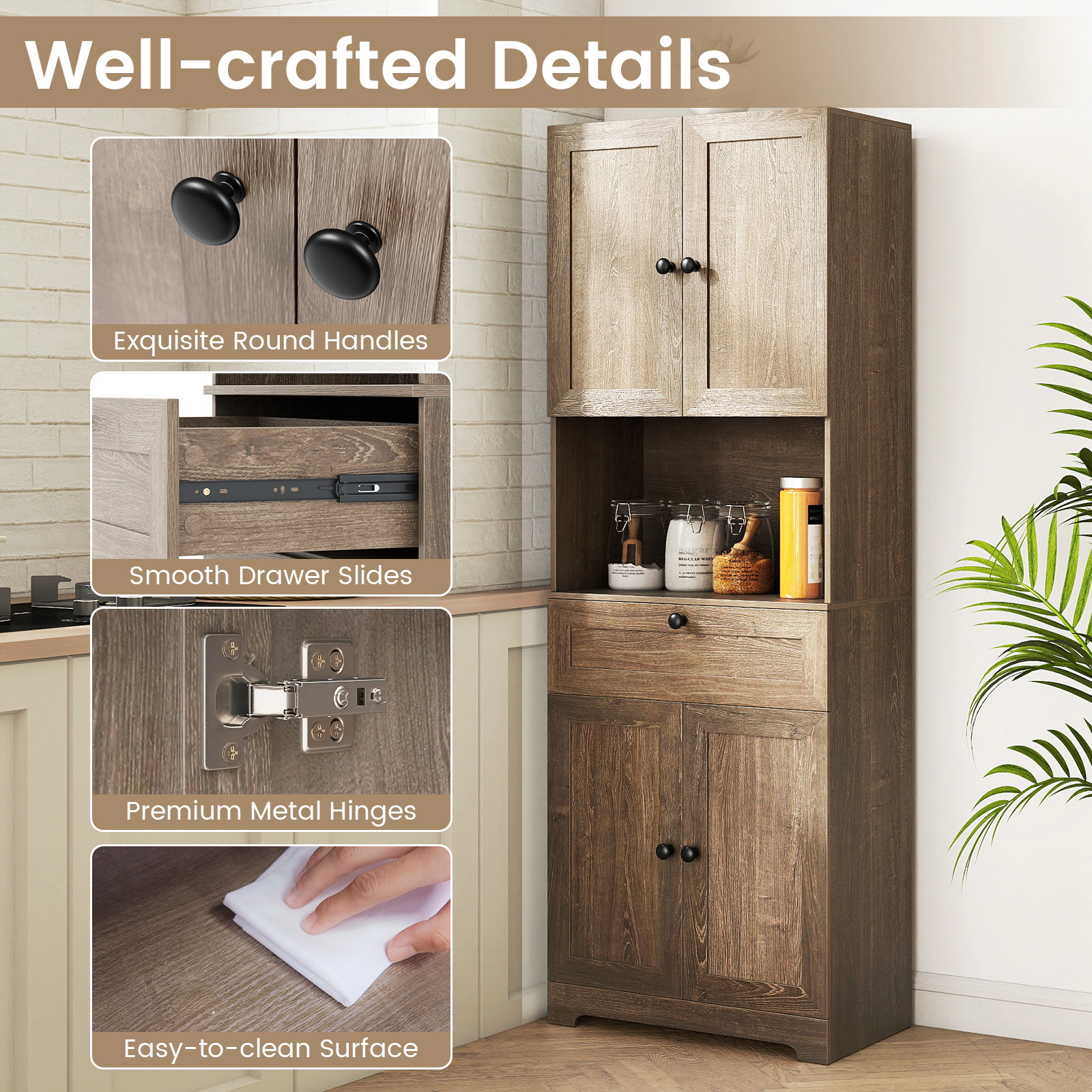 SUGIFT 4 Doors 1 Drawer Adjustable Shelf Tall Storage Cabinet 23.5-in x 14-in x 67.5-in 243-lb Capacity Gray Oak
