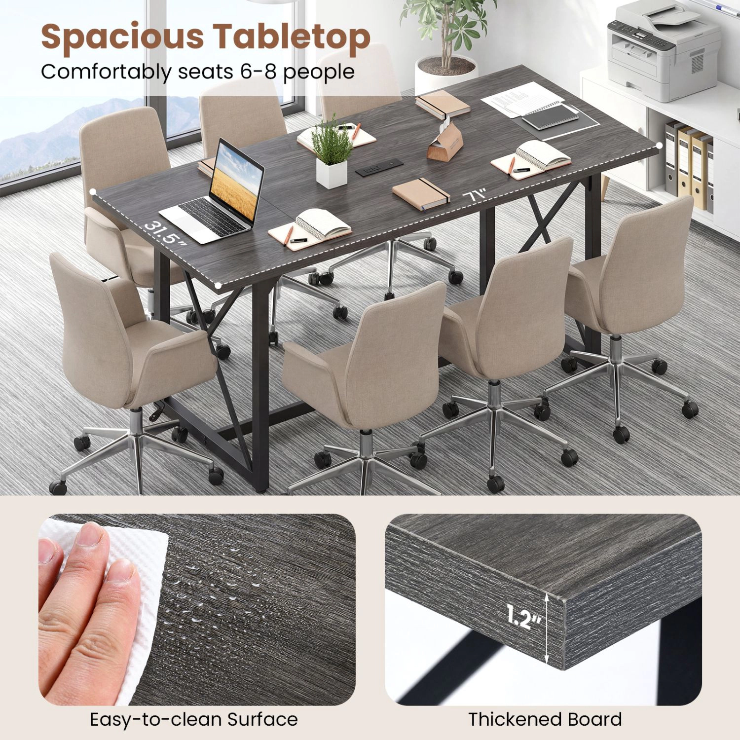 SlickBlue 6FT Conference Table with Power Outlets for 6-8 People
